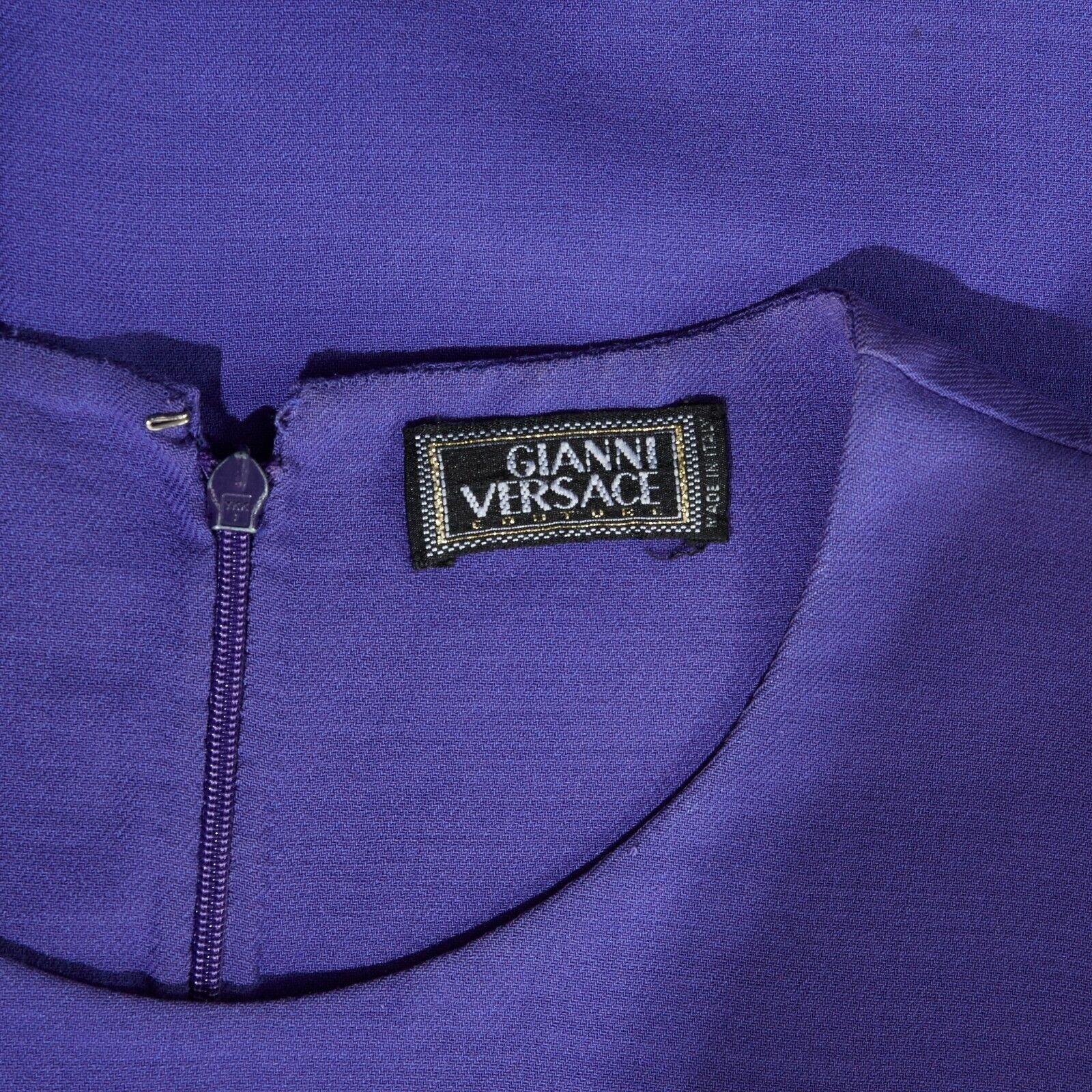 GIANNI VERSACE Vintage blue patch pocket sleeveless shift cocktail dress M 4