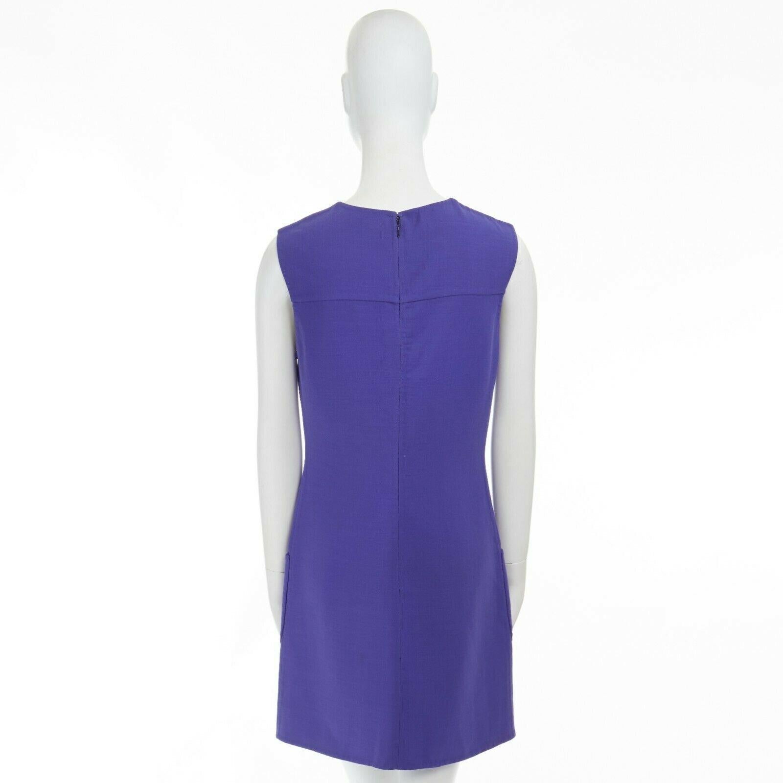 Blue GIANNI VERSACE Vintage blue patch pocket sleeveless shift cocktail dress M