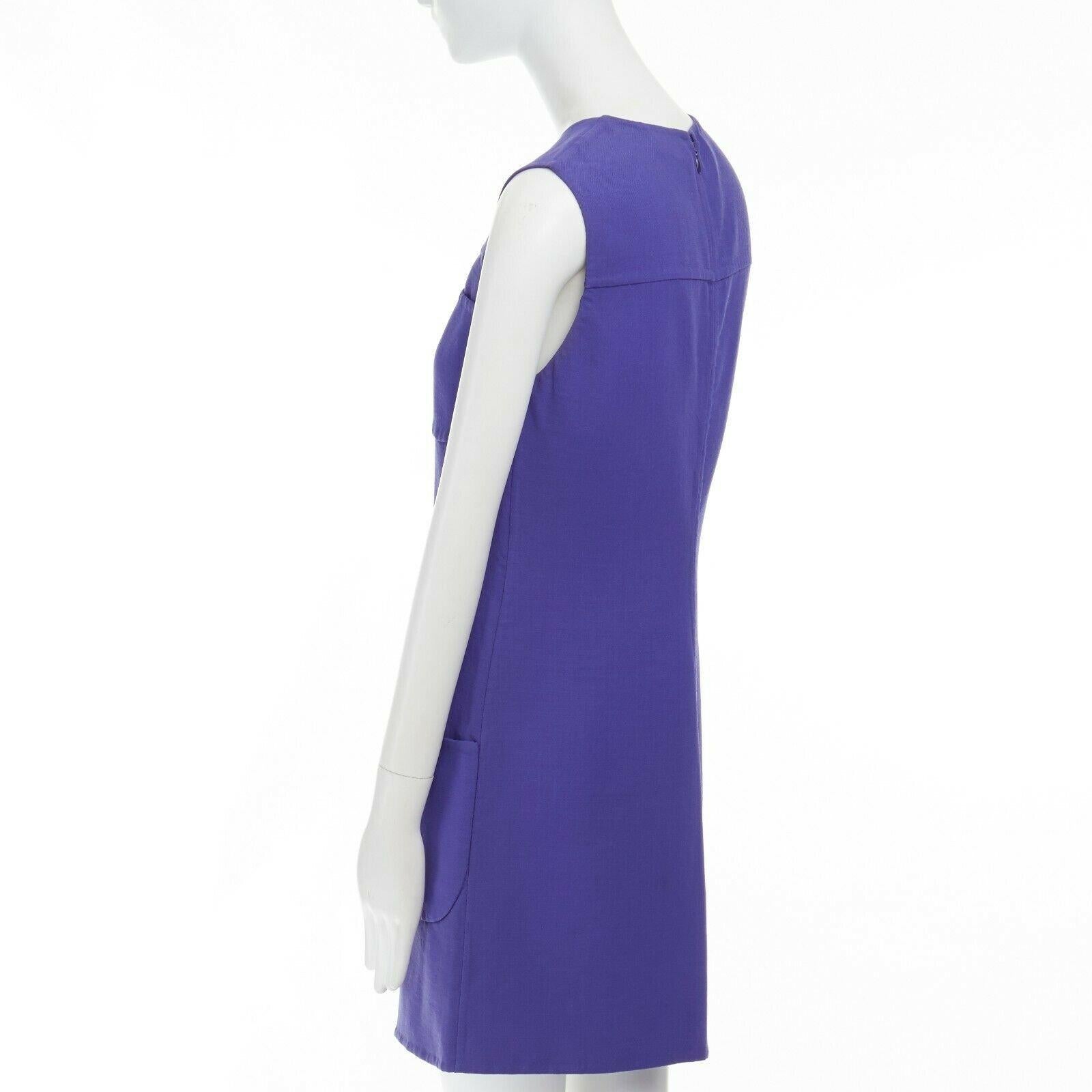 GIANNI VERSACE Vintage blue patch pocket sleeveless shift cocktail dress M In Good Condition In Hong Kong, NT