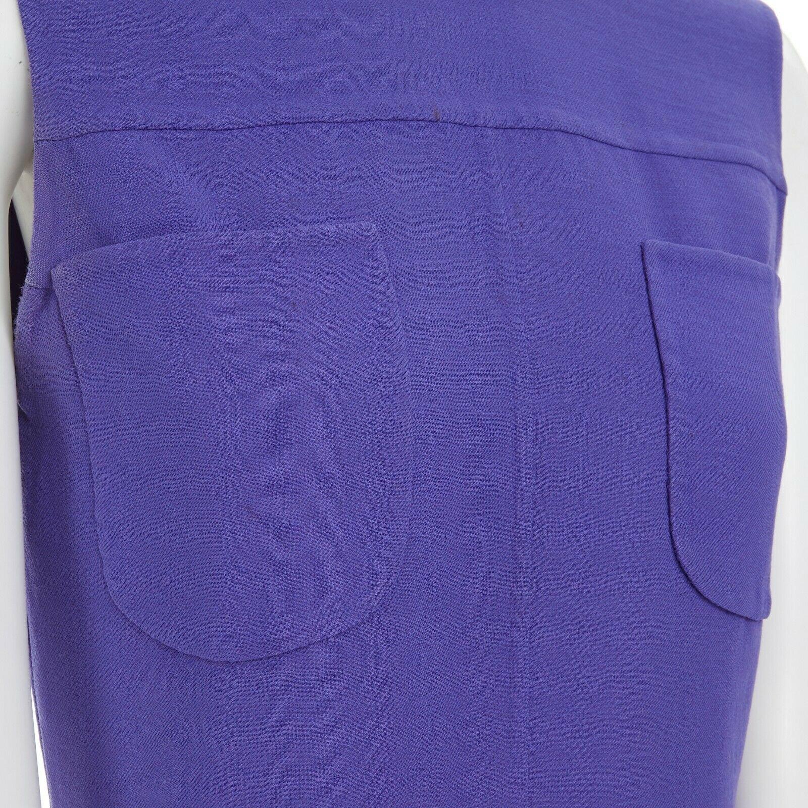GIANNI VERSACE Vintage blue patch pocket sleeveless shift cocktail dress M 1