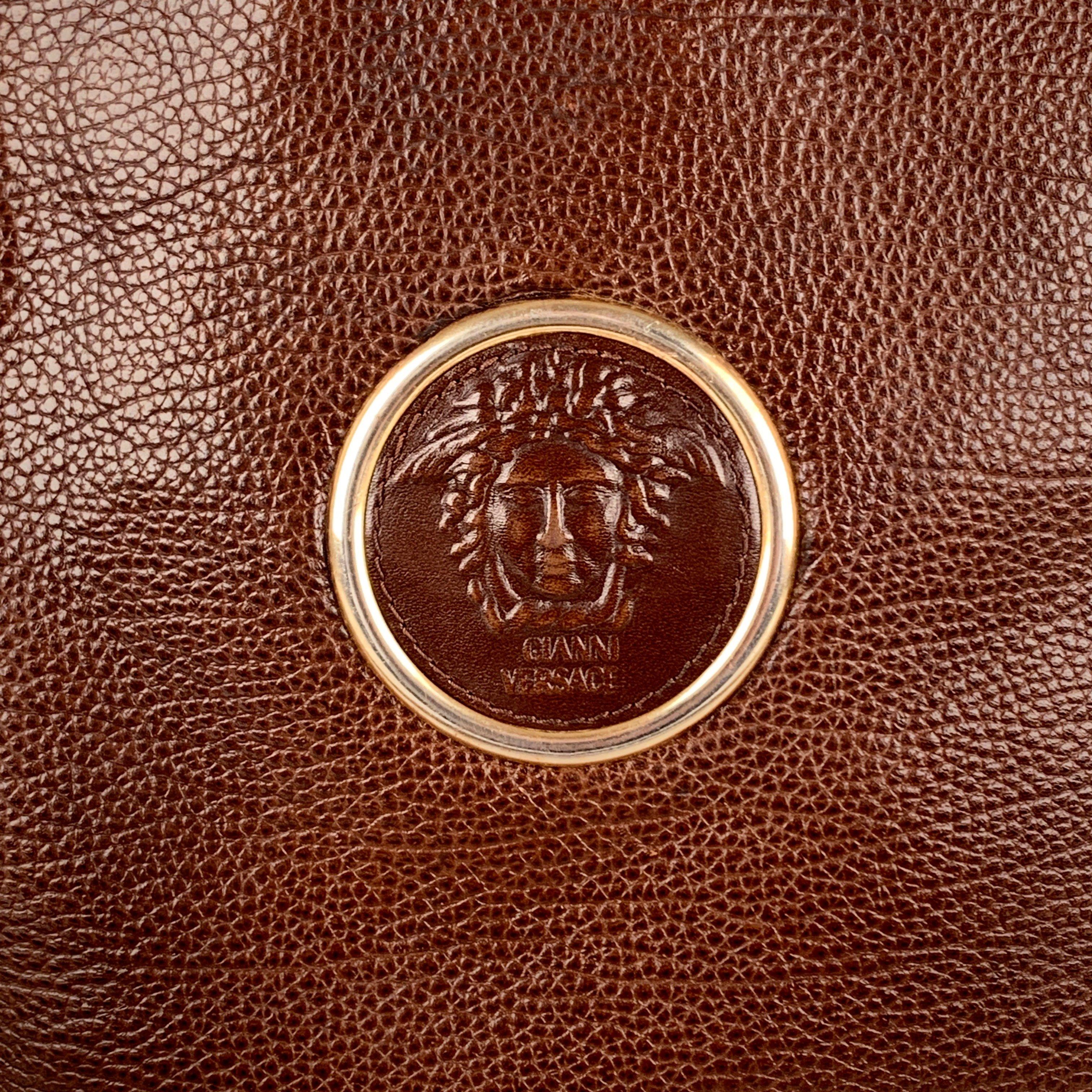 Gianni Versace Vintage Brown Leather Medusa Bucket Shoulder Bag 1