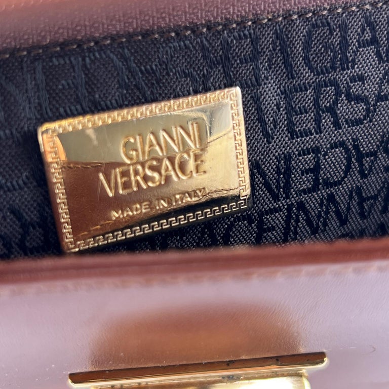 Women's Gianni Versace Vintage Brown Leather Medusa Handbag Bag