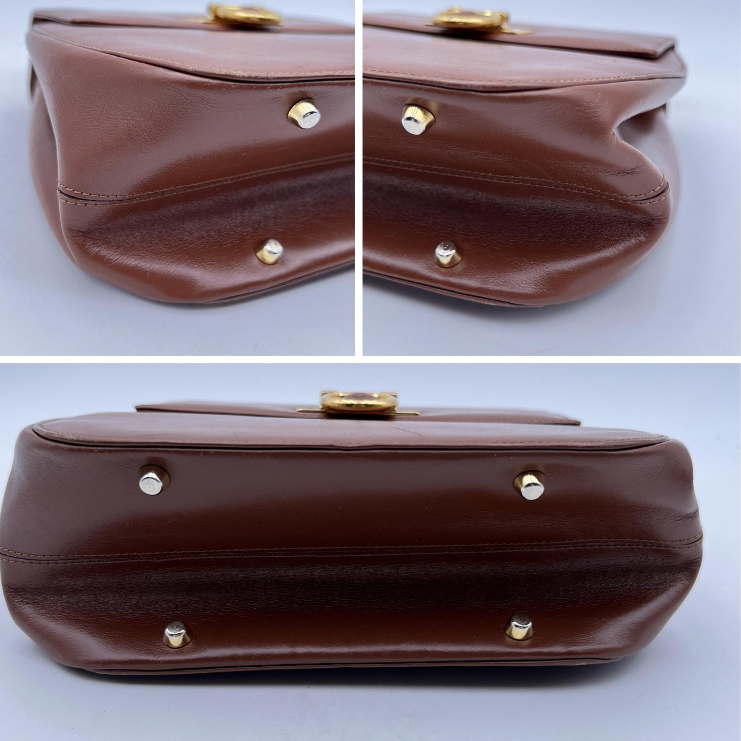 Black Gianni Versace Vintage Brown Leather Medusa Handbag Bag