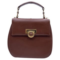 Gianni Versace Vintage Brown Leather Medusa Handbag Bag