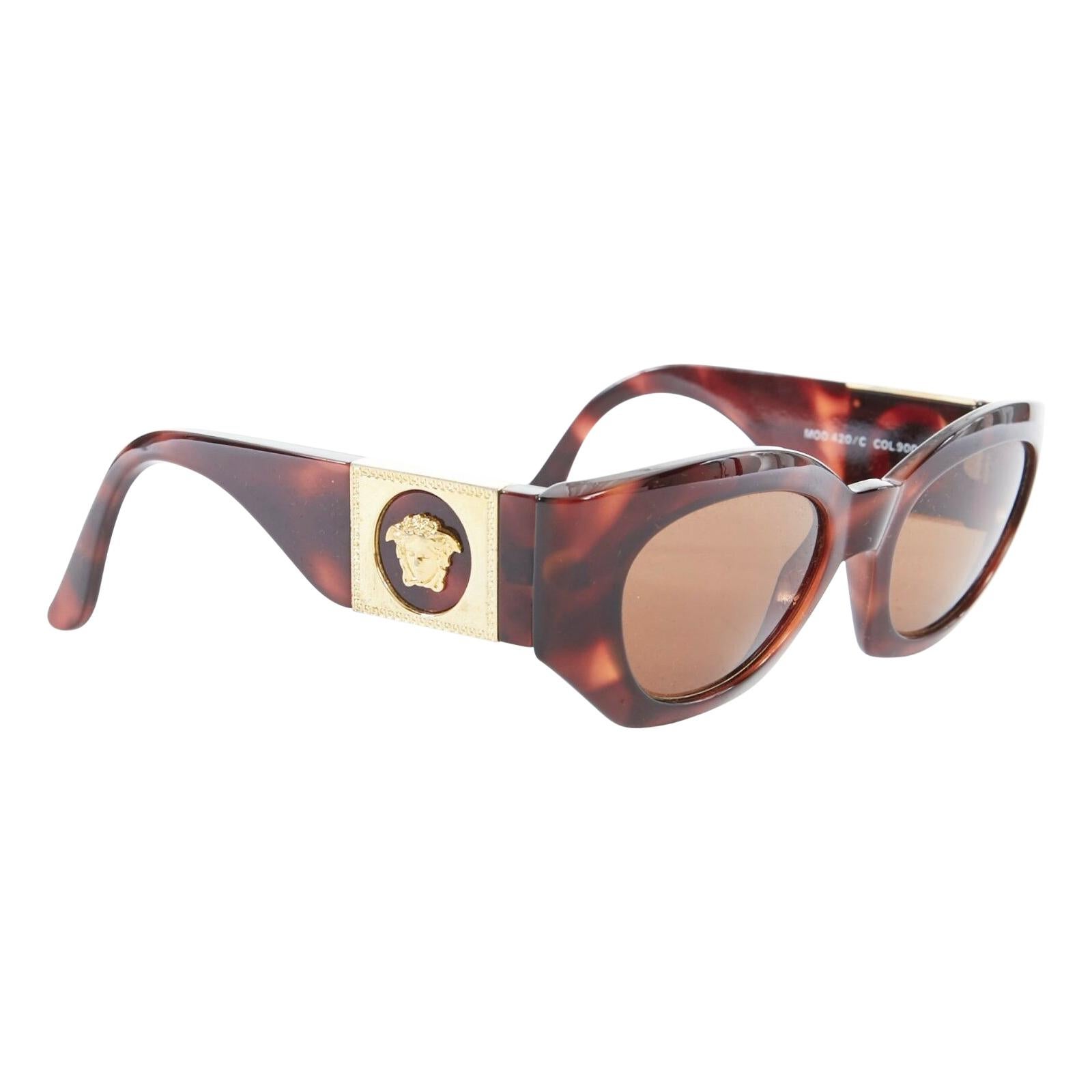 GIANNI VERSACE Vintage brown tortoise angular cateye gold Medusa sunglasses  at 1stDibs | versace medusa sunglasses