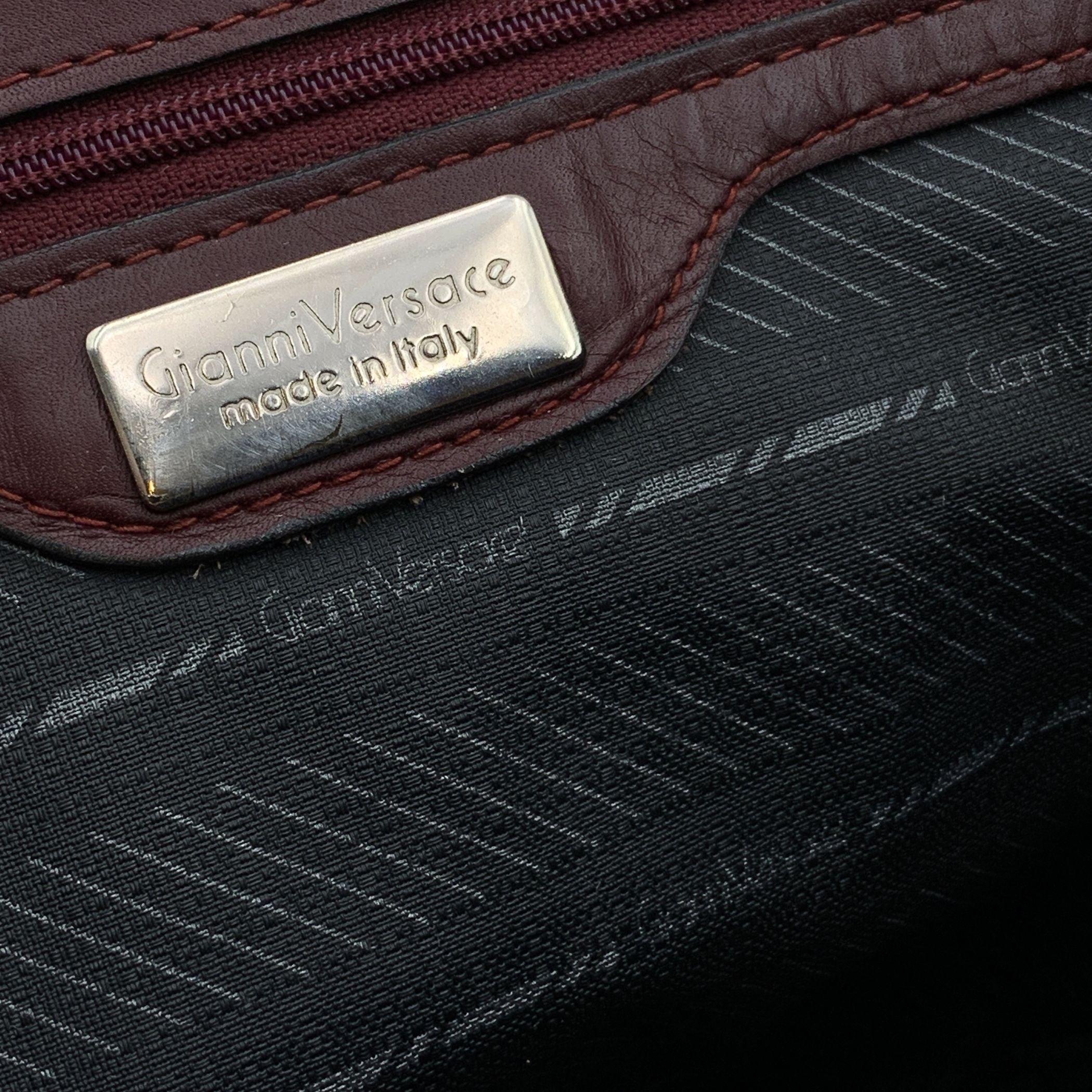 Gianni Versace Vintage Burgundy Embossed Leather Handbag Satchel For Sale 3