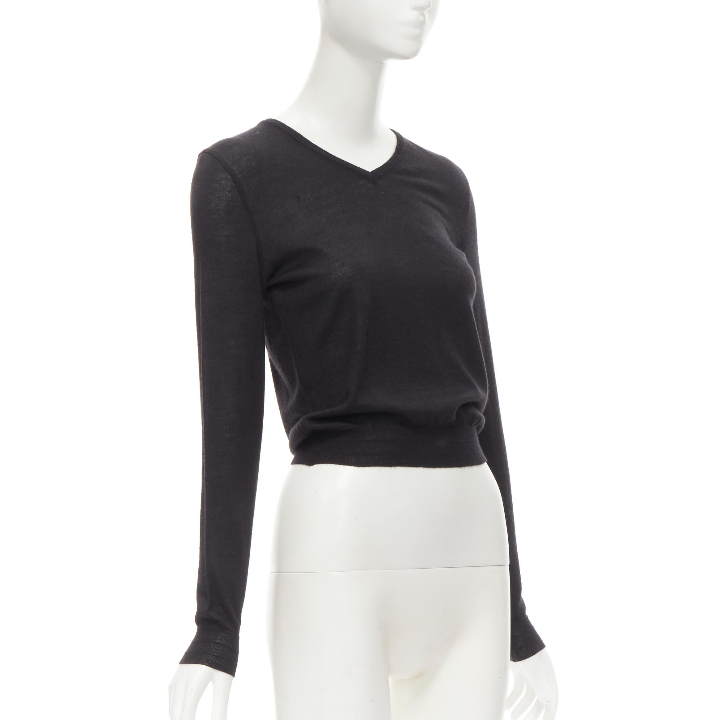 Black GIANNI VERSACE Vintage cashmere silk wool blend V-neck cropped sewater IT40 S For Sale