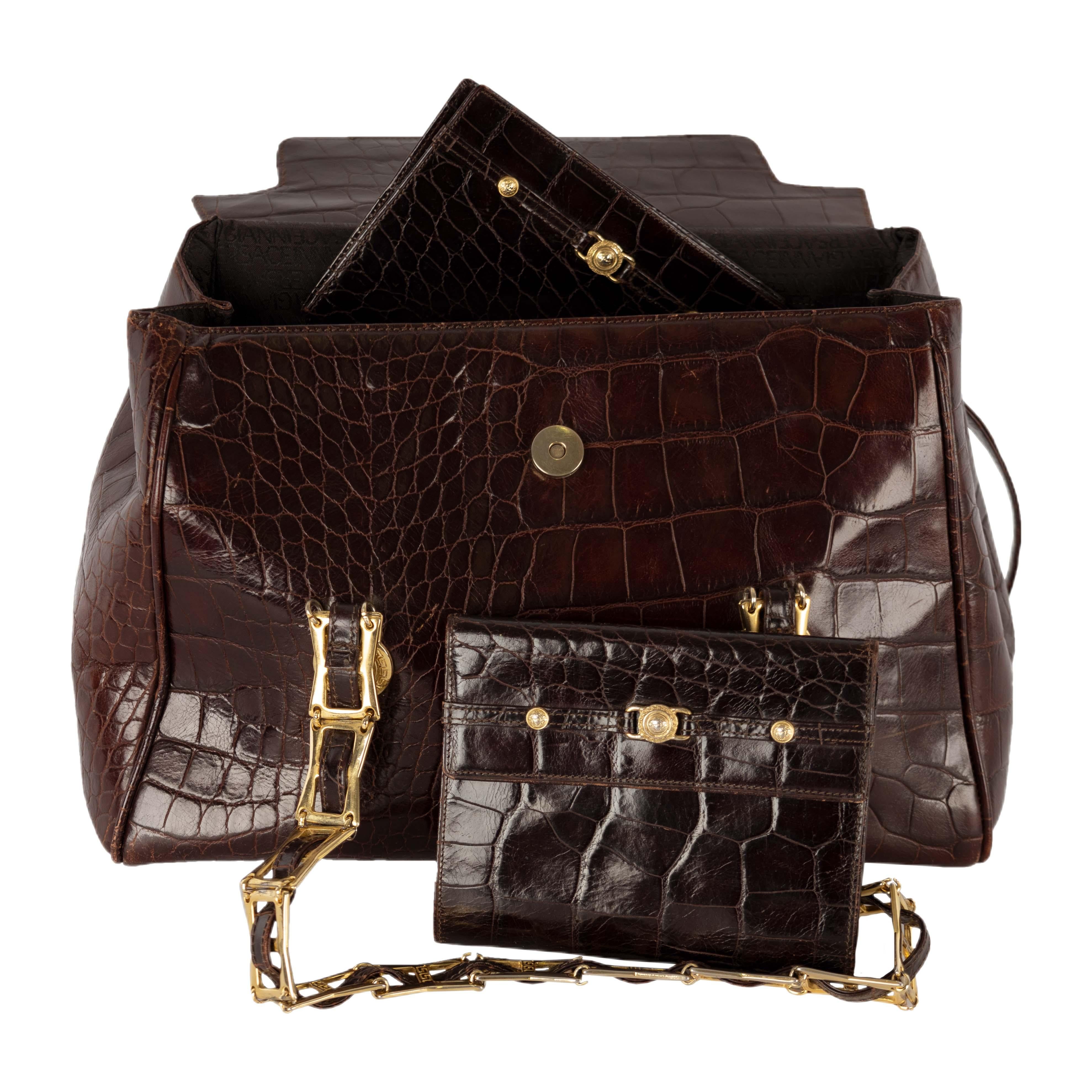 Gianni Versace Vintage Crocodile Embossed Handbag - '90s 14