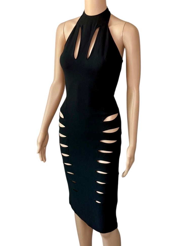 Gianni Versace S/S 2003 Runway Cutout Halter Mock Neck Bodycon Black Midi  Dress at 1stDibs