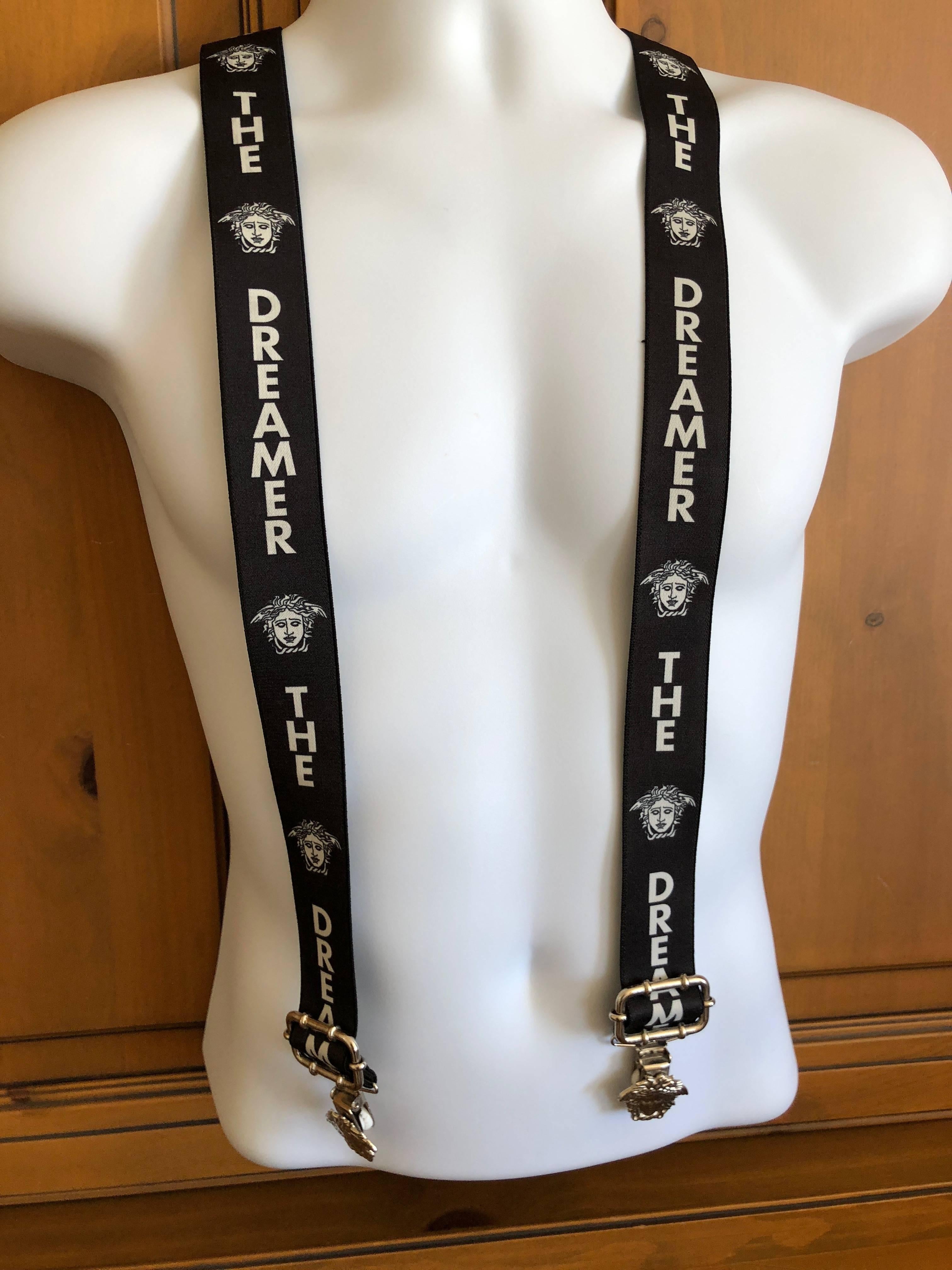 Gianni Versace Vintage Dreamer Suspenders with Medusa Pendant and Clips For Sale 1