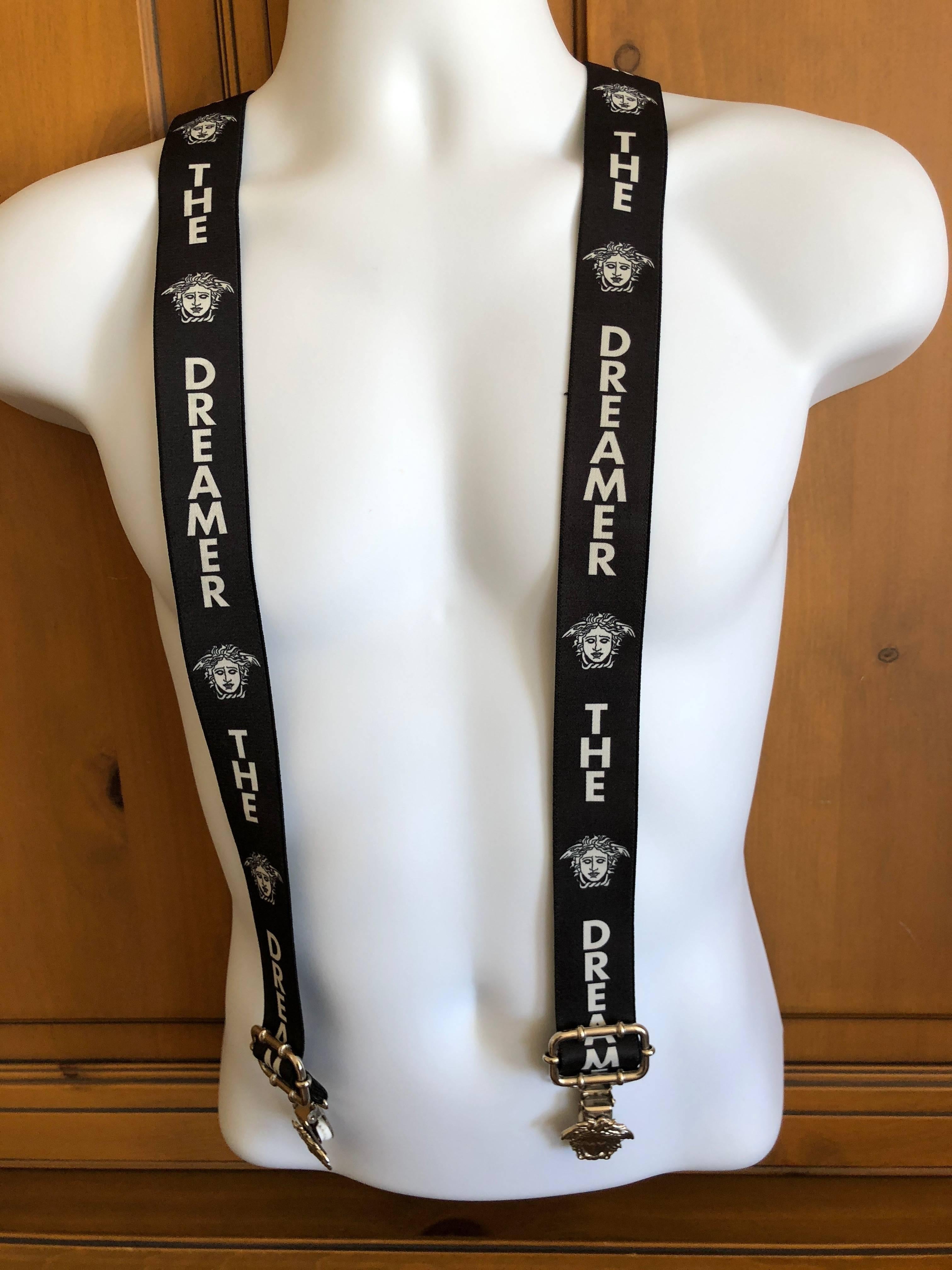 Women's or Men's Gianni Versace Vintage Dreamer Suspenders with Medusa Pendant and Clips