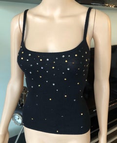 Gianni Versace Vintage Embellished Knit Black Top