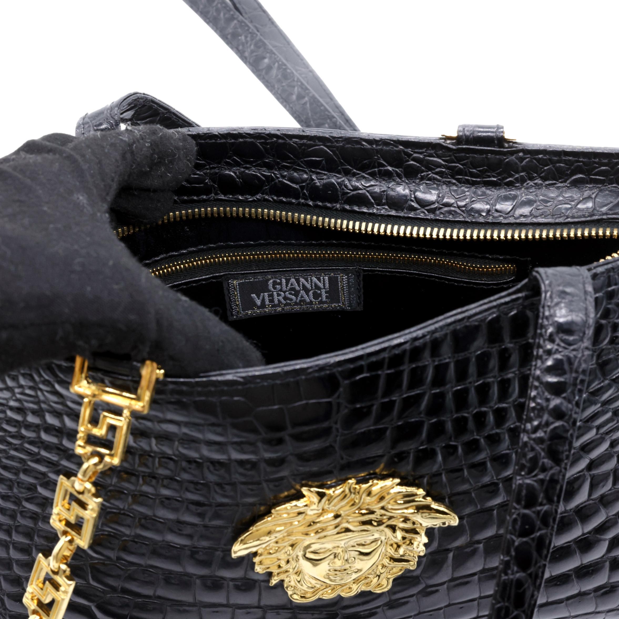 Gianni Versace Vintage Embossed Crocodile Medusa Shoulder Crossbody Bag, 1993. 3
