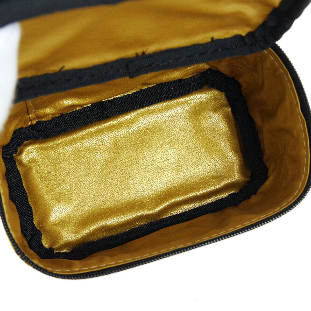 Women's Gianni Versace Vintage Gold Black Fabric Cosmetic Vanity Top Handle Satchel Bag