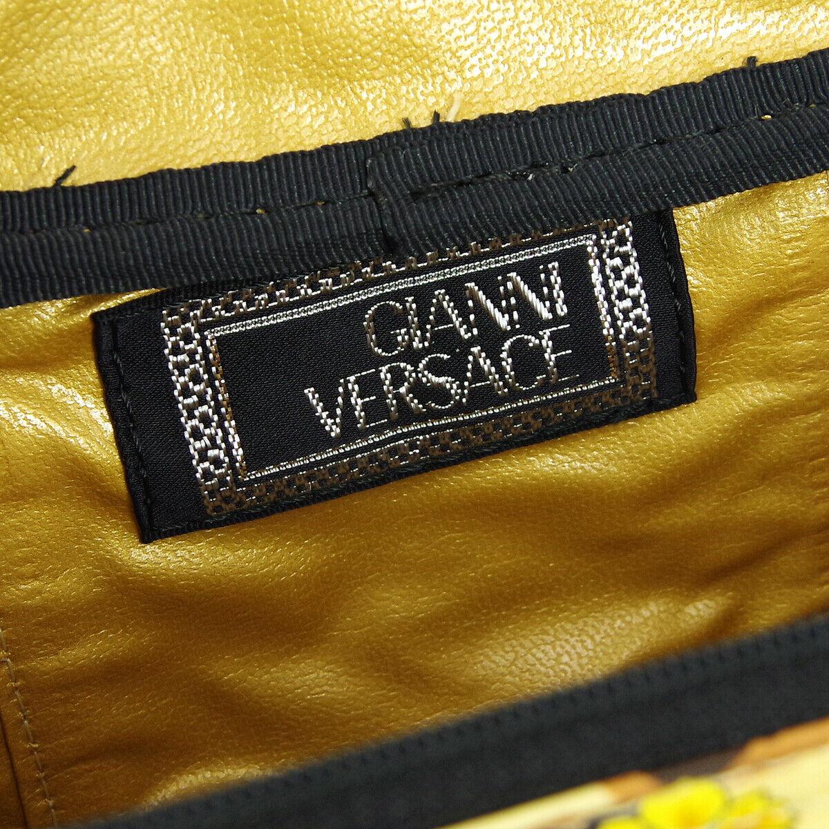 Gianni Versace Vintage Gold Black Fabric Cosmetic Vanity Top Handle Satchel Bag 1
