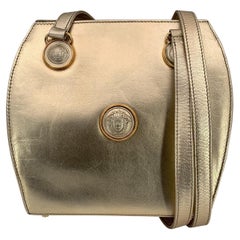 Gianni Versace Vintage Gold Leather Long Double Straps Shoulder Bag