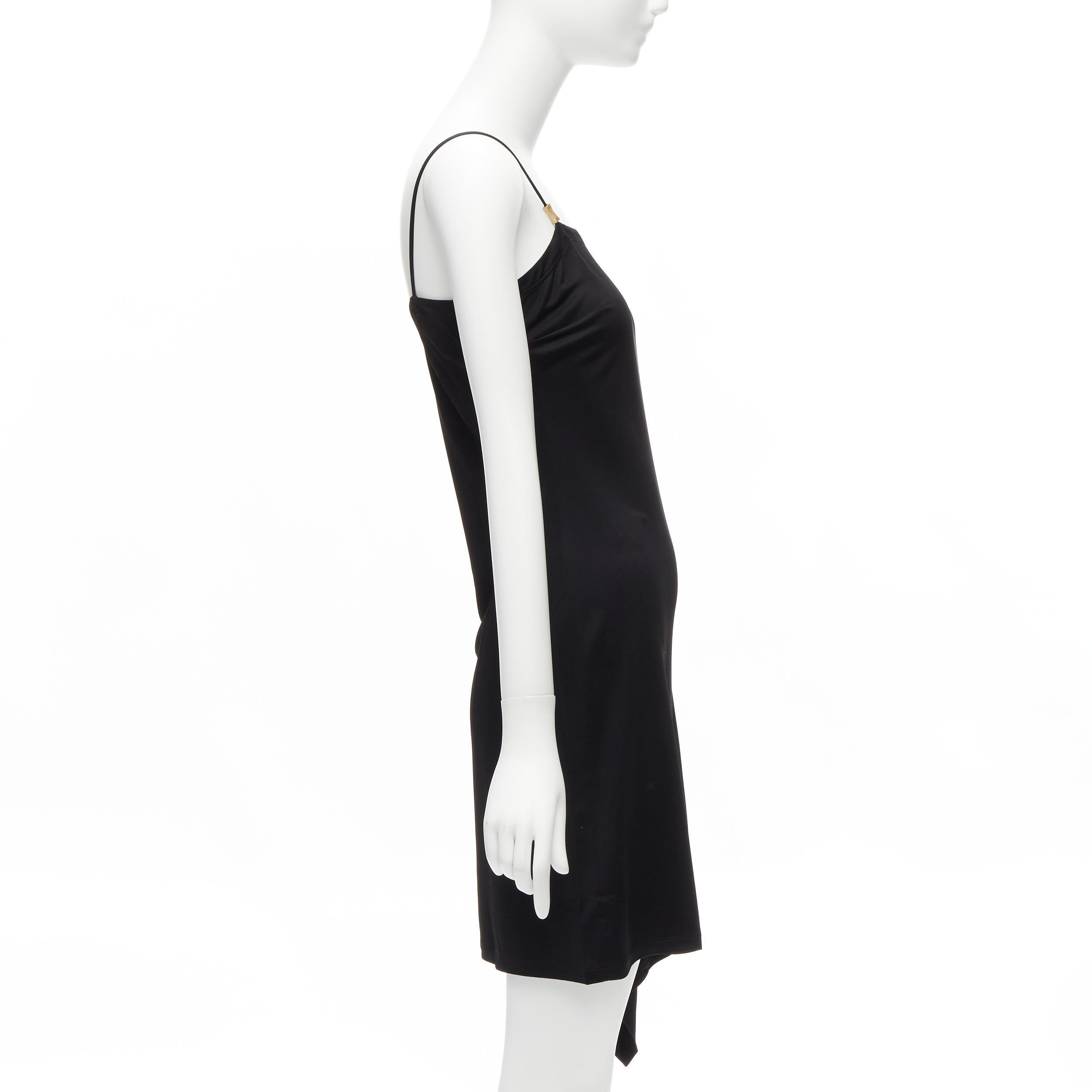 GIANNI VERSACE Vintage gold logo charm asymmetric drape slip mini dress In Good Condition In Hong Kong, NT