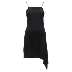 GIANNI VERSACE Vintage gold logo charm asymmetric drape slip mini dress