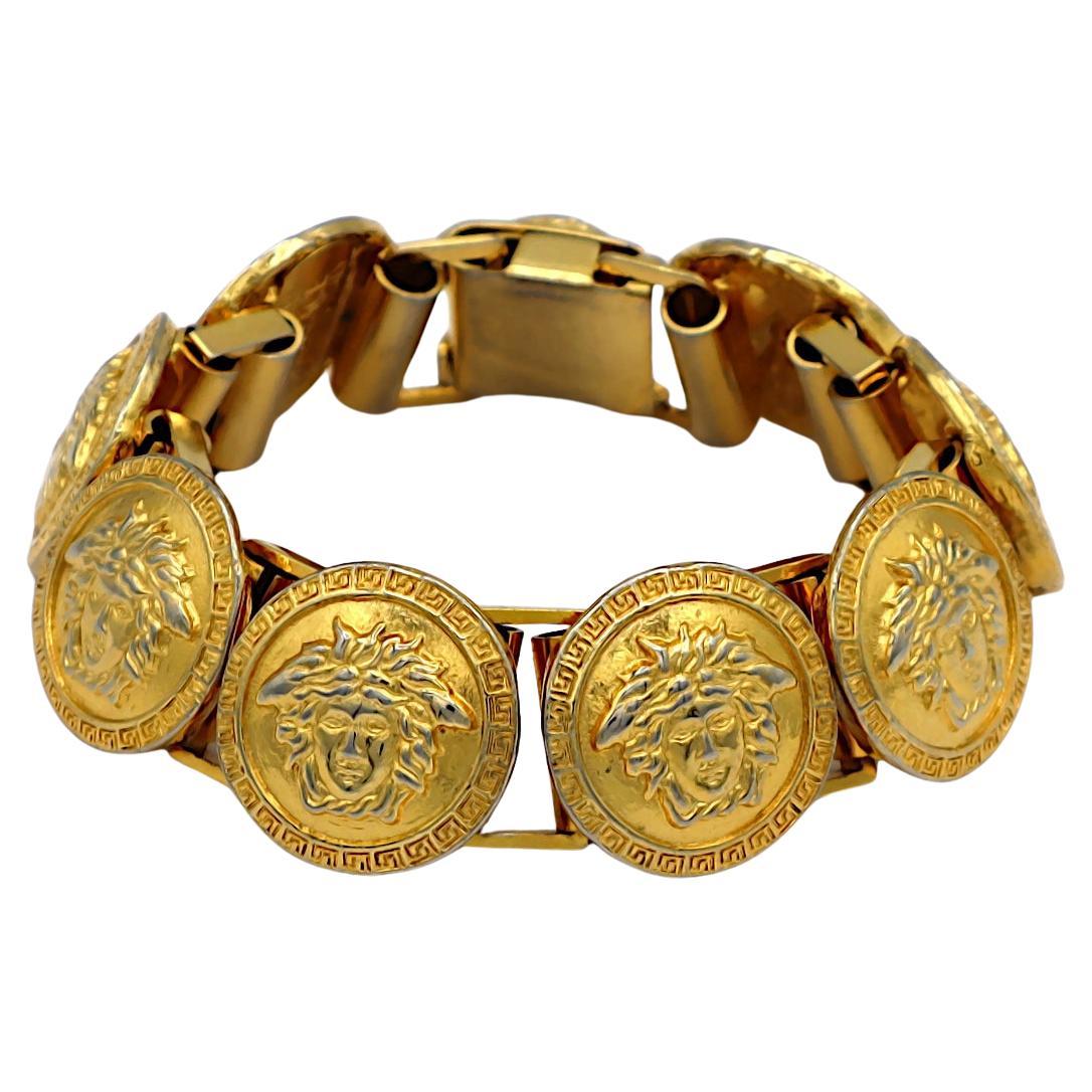 GIANNI VERSACE Vintage Gold Tone Medusa Bracelet For Sale