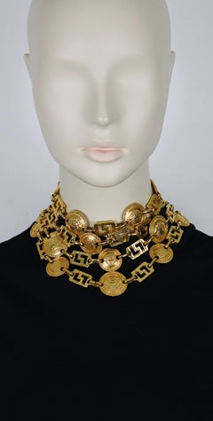 GIANNI VERSACE Vintage Iconic Gold Tone Four-Strand Medusa Choker Necklace, 1992