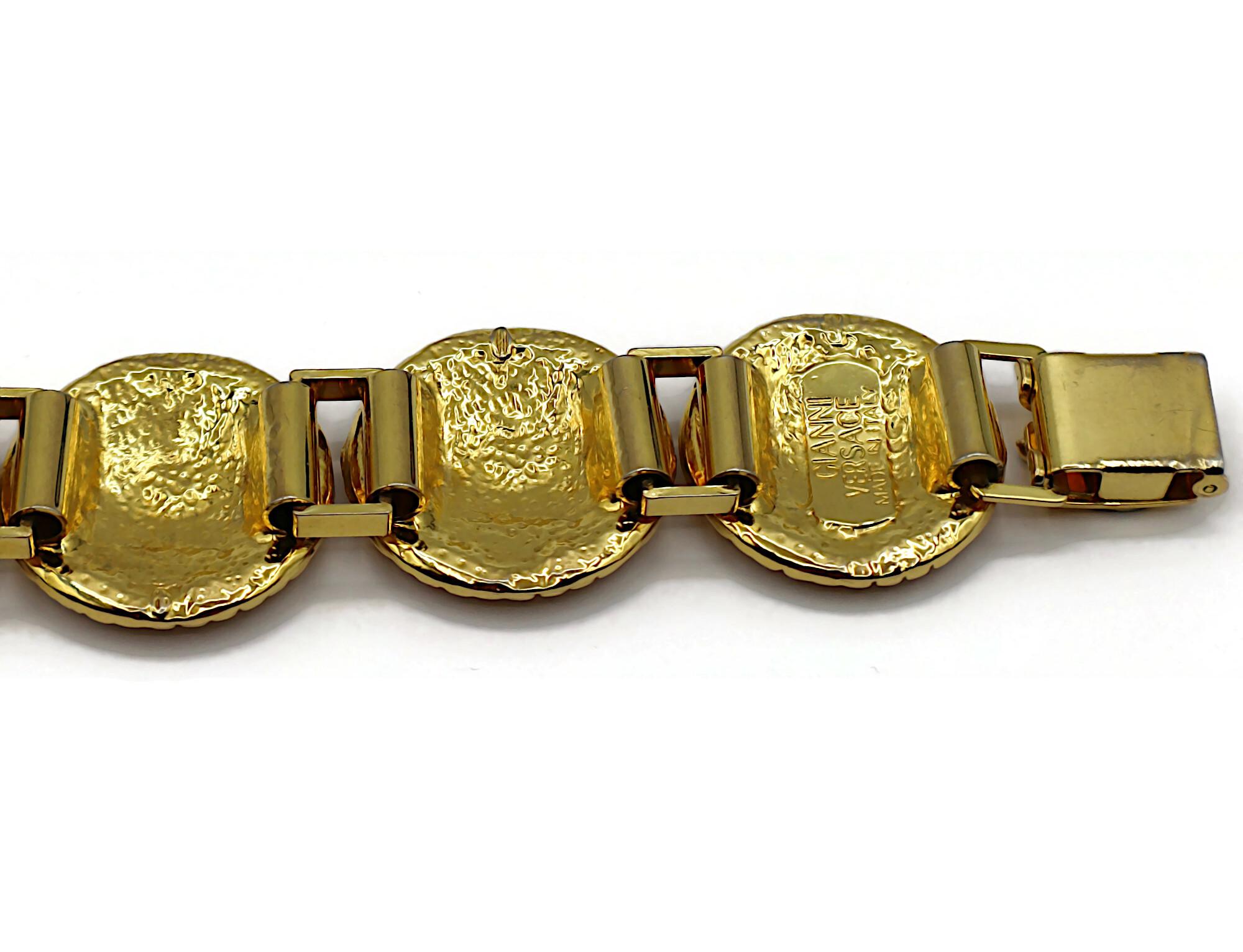 GIANNI VERSACE Vintage Iconic Gold Tone Medusa Crystal Bracelet For Sale 8