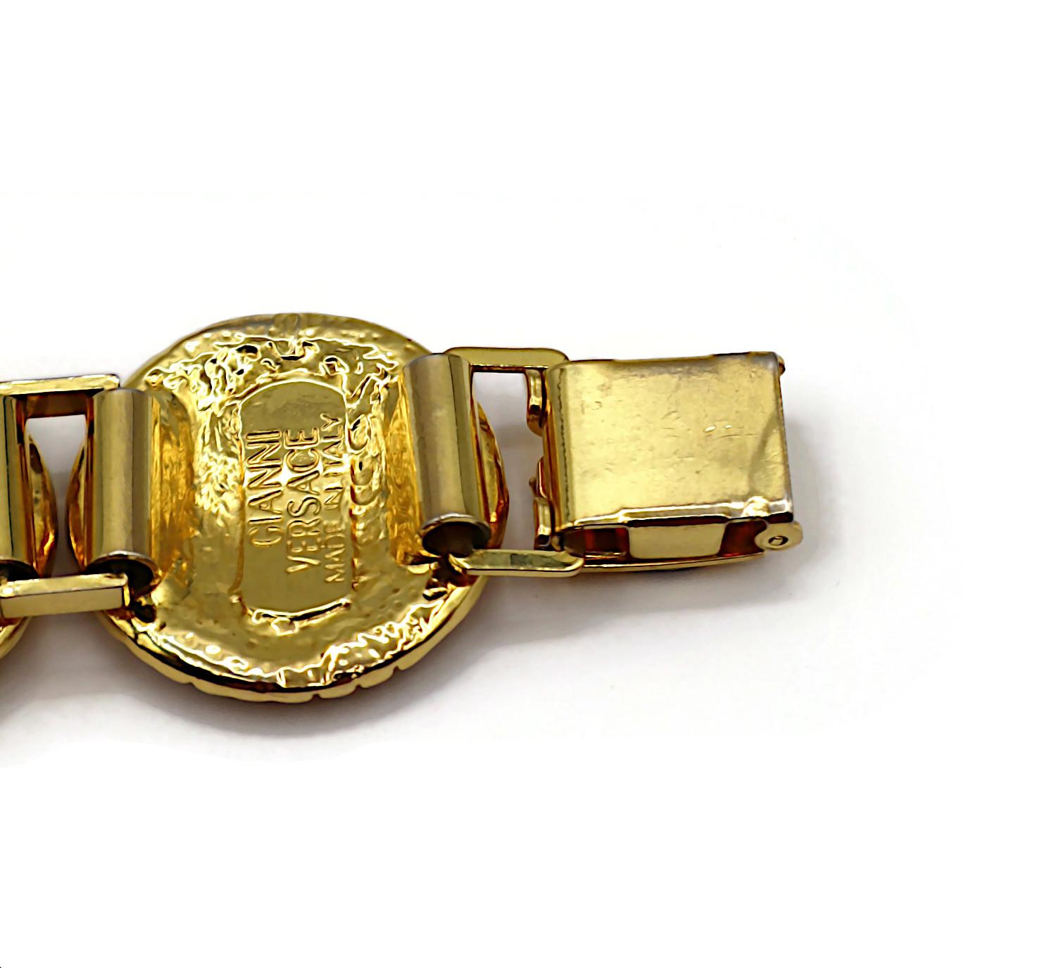 GIANNI VERSACE Vintage Iconic Gold Tone Medusa Crystal Bracelet For Sale 9