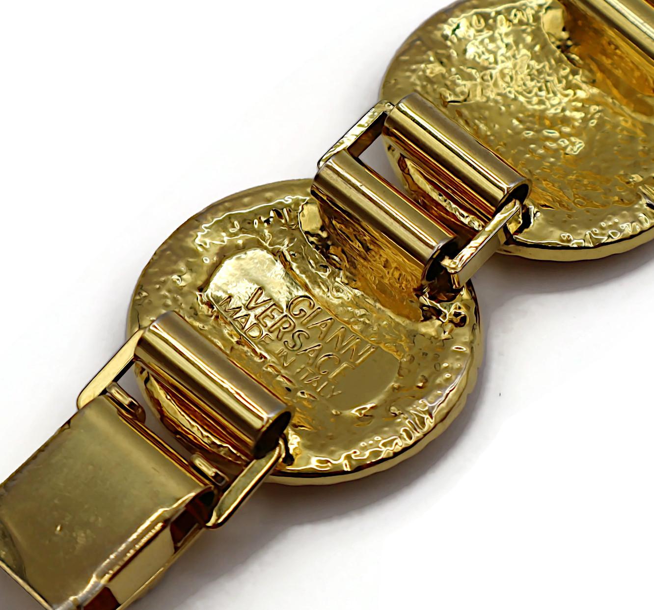 GIANNI VERSACE Vintage Iconic Gold Tone Medusa Crystal Bracelet For Sale 10