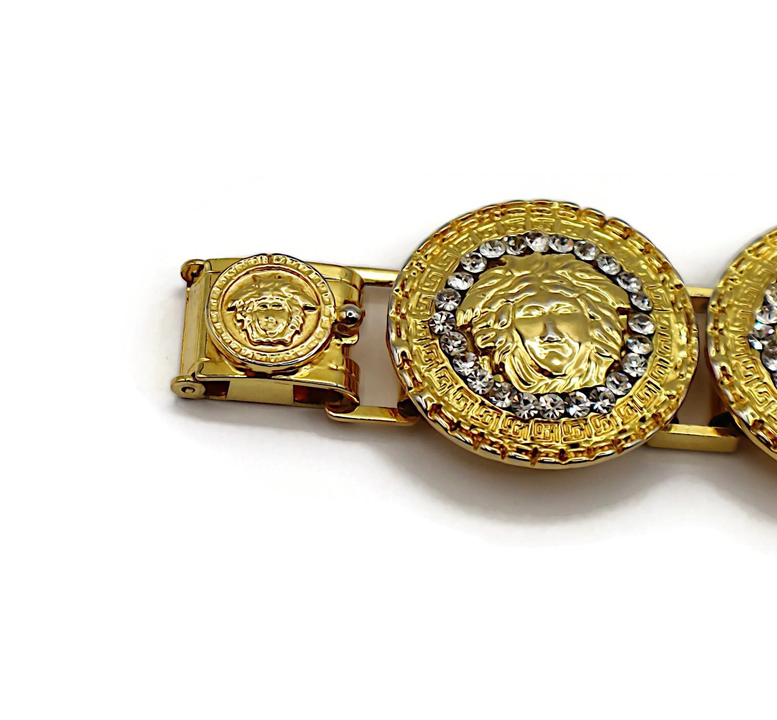 Women's GIANNI VERSACE Vintage Iconic Gold Tone Medusa Crystal Bracelet For Sale