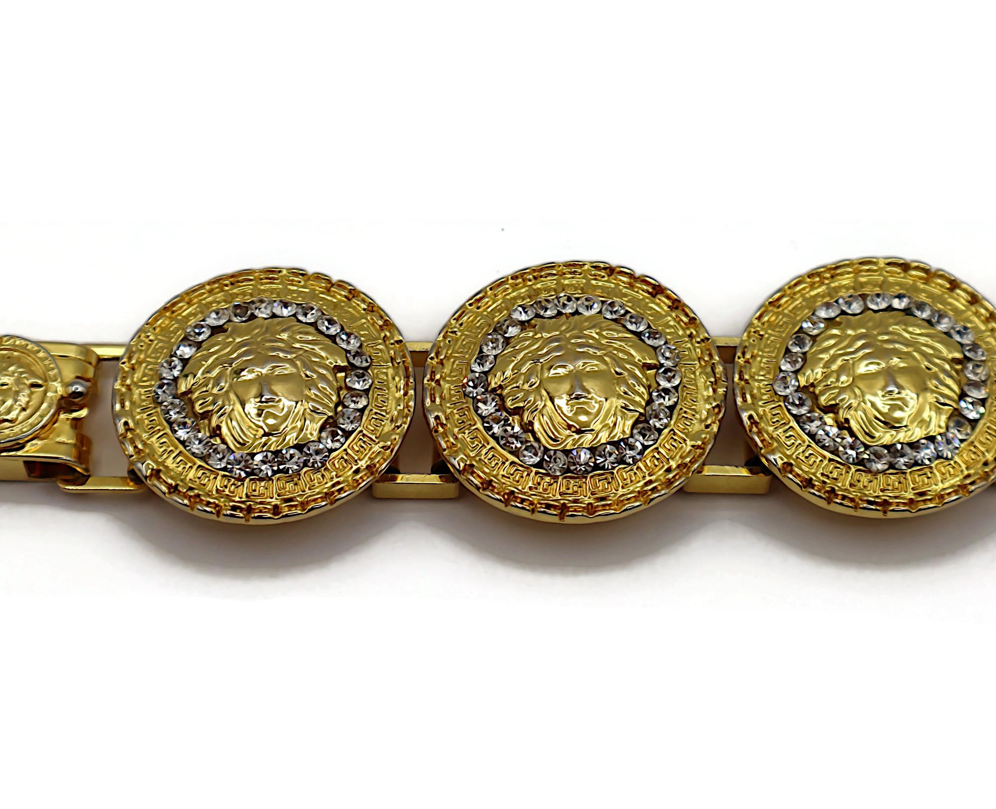 GIANNI VERSACE Vintage Iconic Gold Tone Medusa Crystal Bracelet For Sale 1