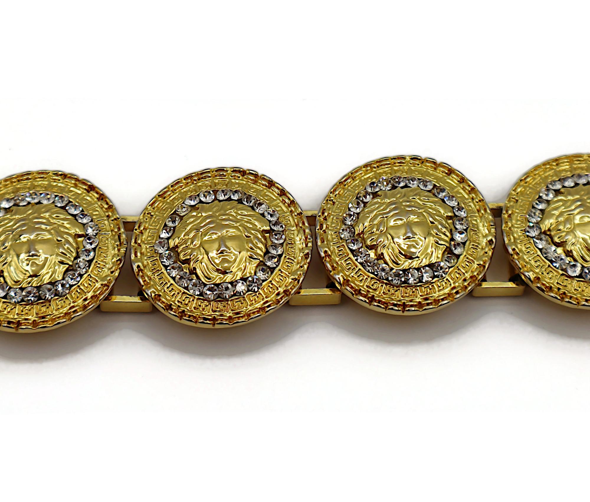GIANNI VERSACE Vintage Iconic Gold Tone Medusa Crystal Bracelet For Sale 2