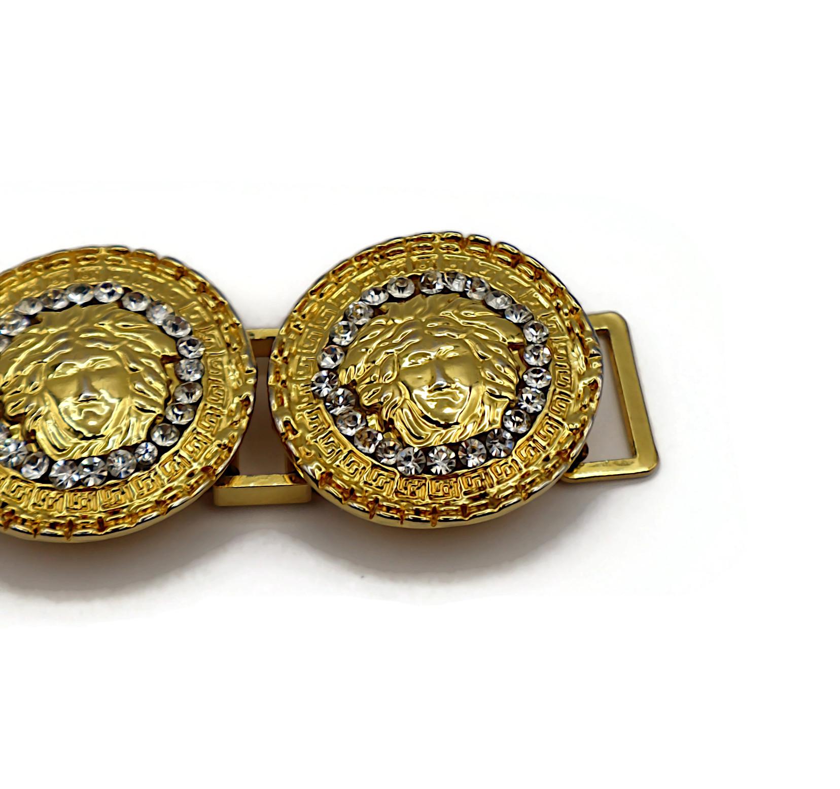 GIANNI VERSACE Vintage Iconic Gold Tone Medusa Crystal Bracelet For Sale 4