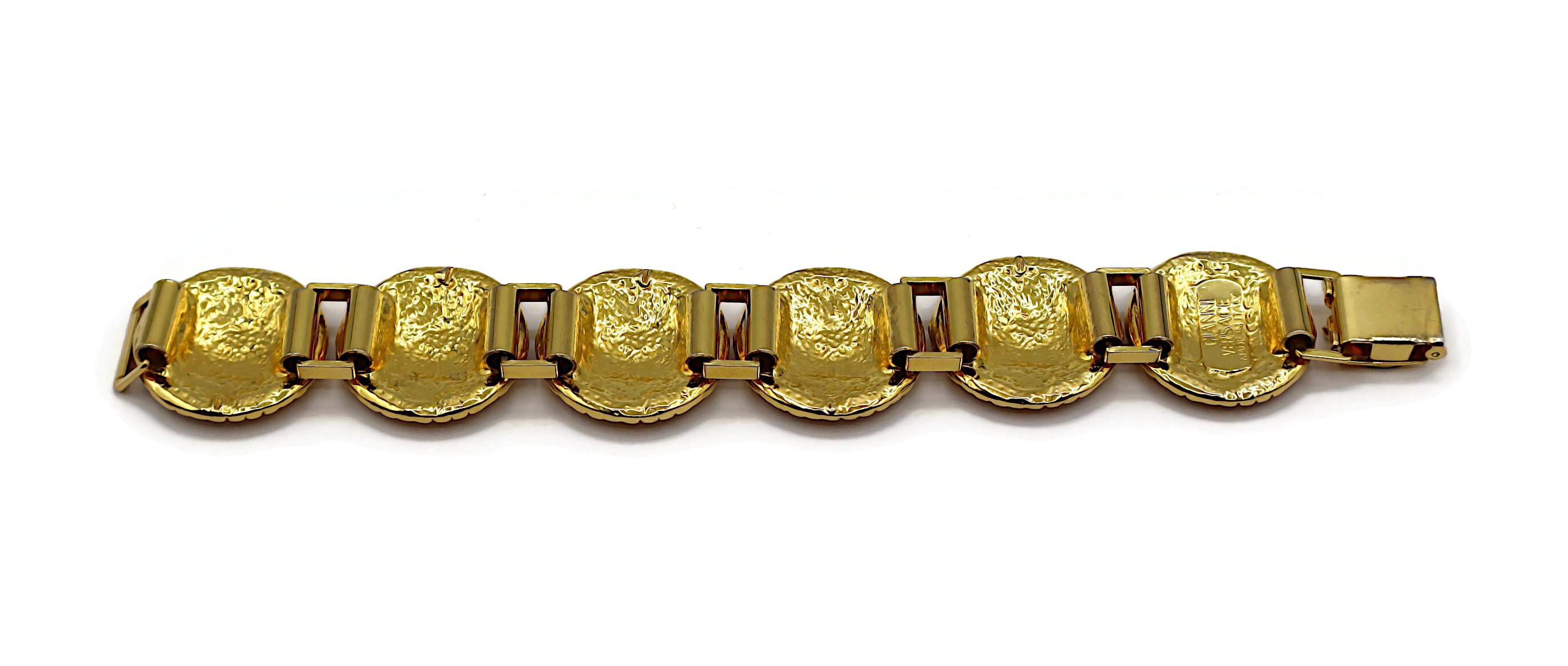 GIANNI VERSACE Vintage Iconic Gold Tone Medusa Crystal Bracelet For Sale 5
