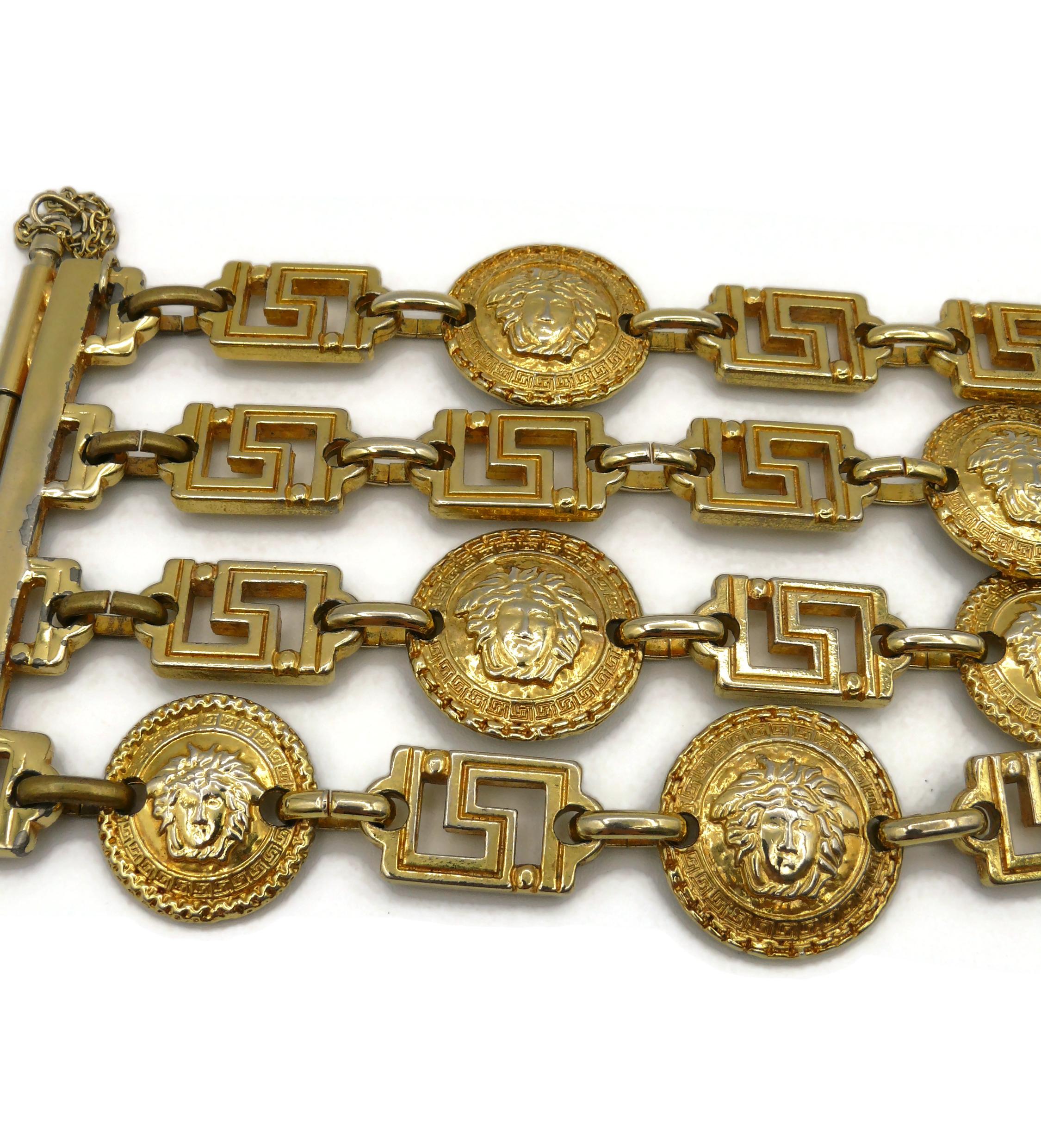 GIANNI VERSACE Vintage Iconic Gold Toned Four-Strand Medusa Cuff Bracelet In Fair Condition In Nice, FR