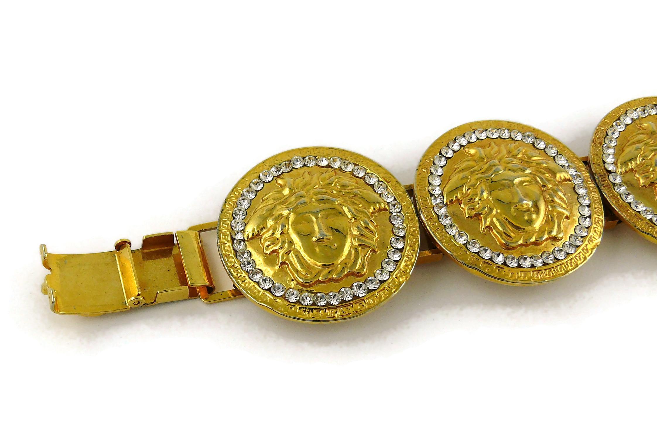 Gianni Versace Vintage Iconic Gold Toned Medusa Crystal Bracelet For Sale 1