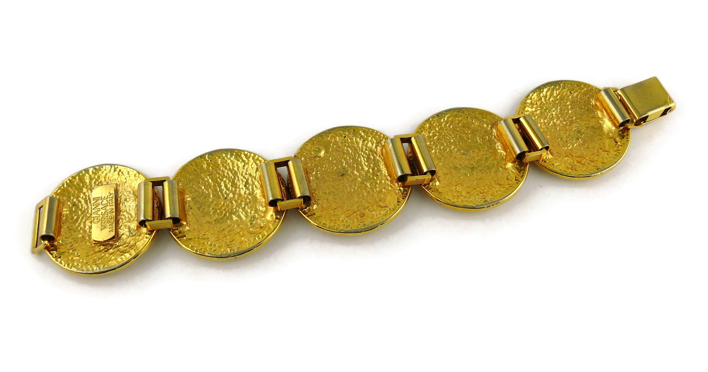 Gianni Versace Vintage Iconic Gold Toned Medusa Crystal Bracelet For Sale 2