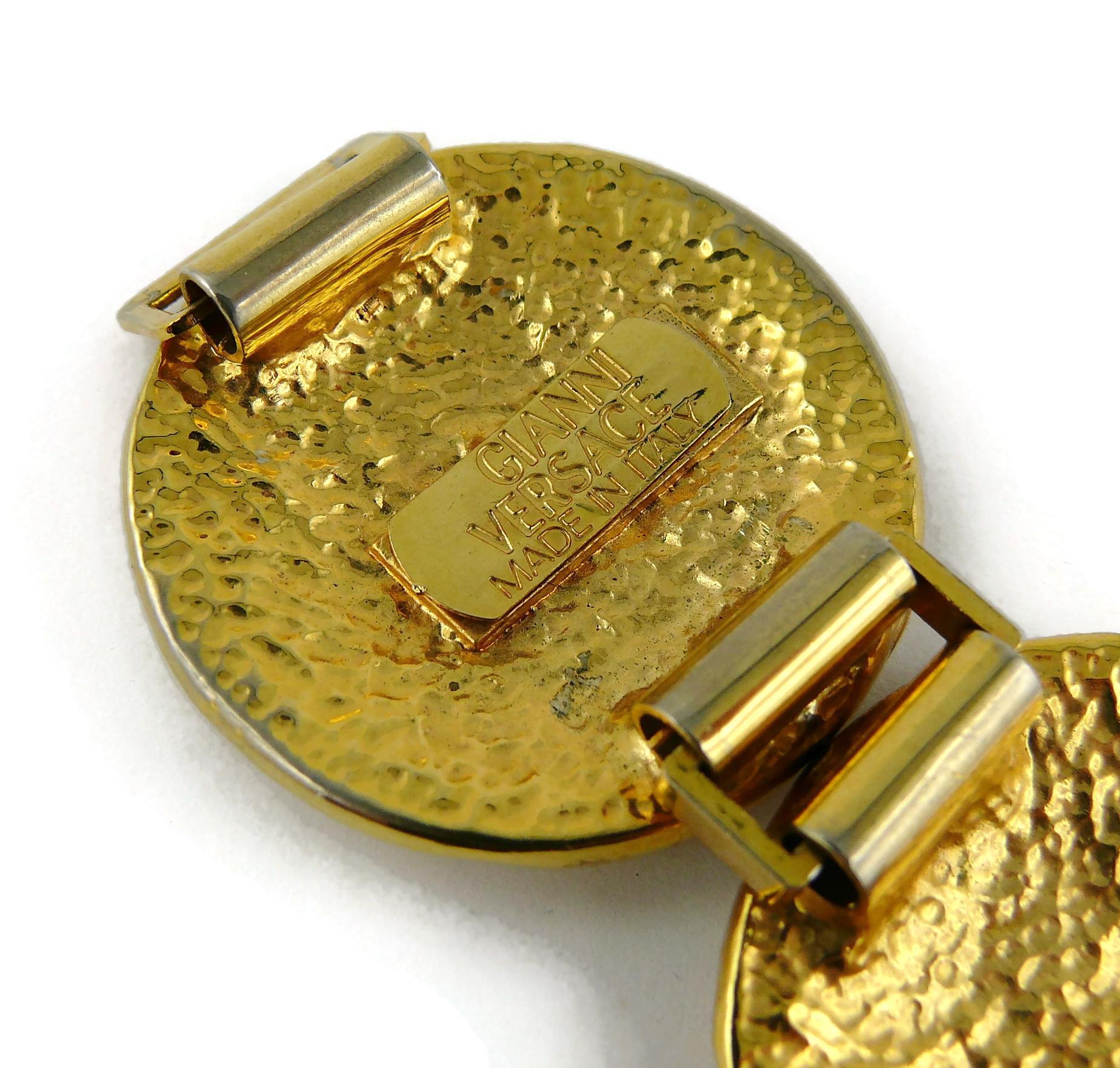 Gianni Versace Vintage Iconic Gold Toned Medusa Crystal Bracelet For Sale 3