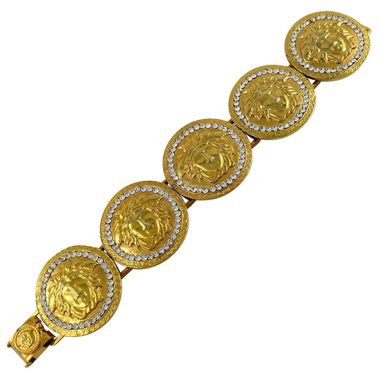 Gianni Versace Vintage Iconic Gold Toned Medusa Crystal Bracelet For Sale  at 1stDibs | gianni versace bracelet