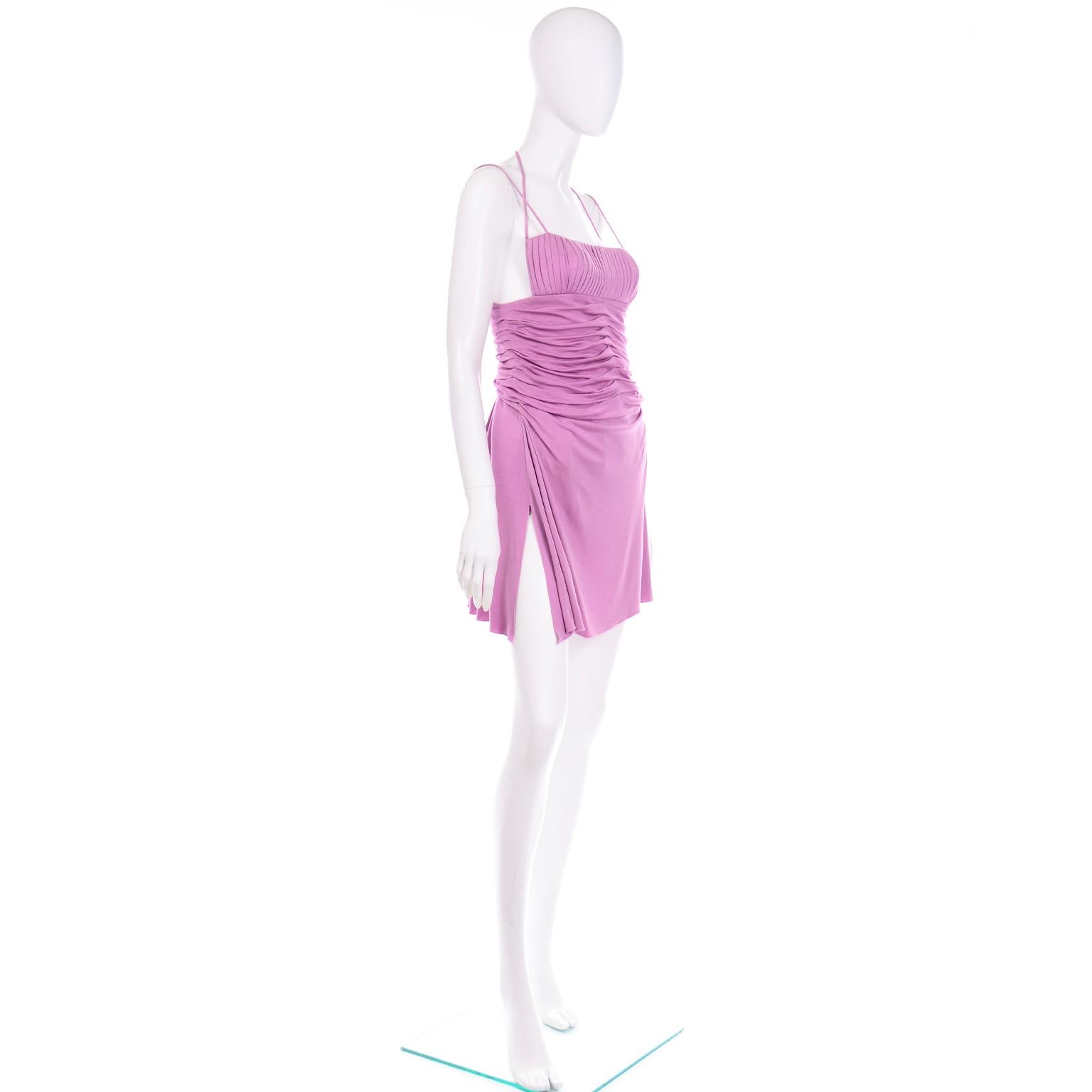 Gianni Versace Vintage Lavender Silk Jersey Naomi Campbell Runway Dress S/S 2000 In Excellent Condition In Portland, OR