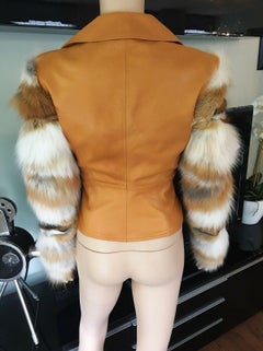 Gianni Versace Vintage Leather and Fox Fur Jacket Coat