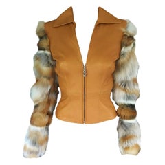 Gianni Versace Vintage Leather and Fox Fur Jacket Coat