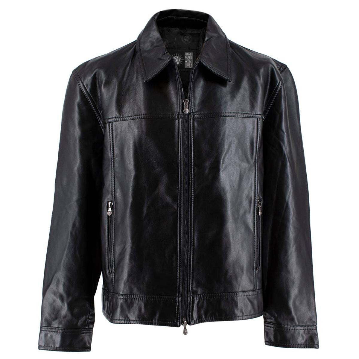 Pijnstiller alliantie buis Gianni Versace Vintage Leather Biker Jacket - Us size 44 For Sale at 1stDibs