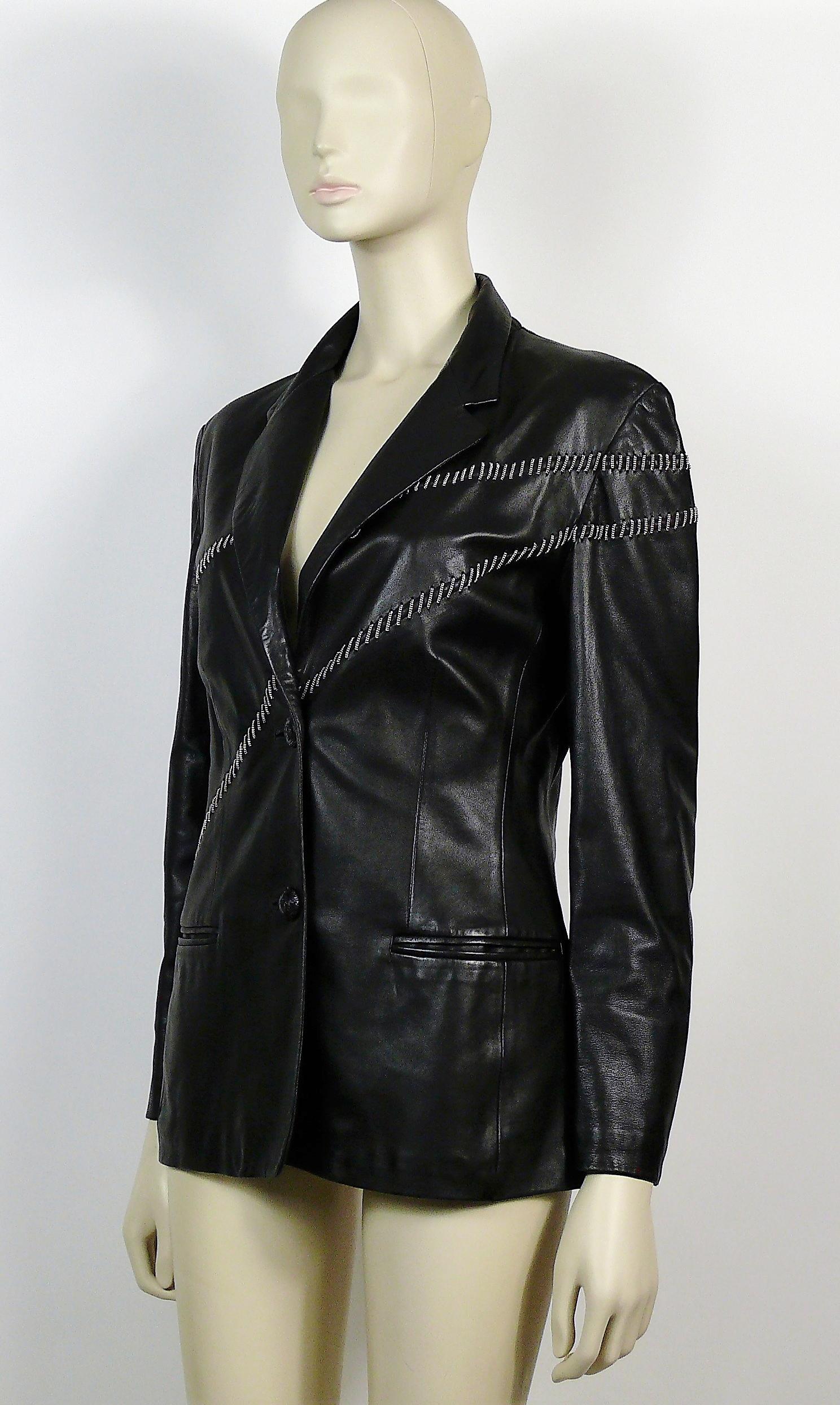Gianni Versace Vintage Leather Blazer with Chains For Sale 2