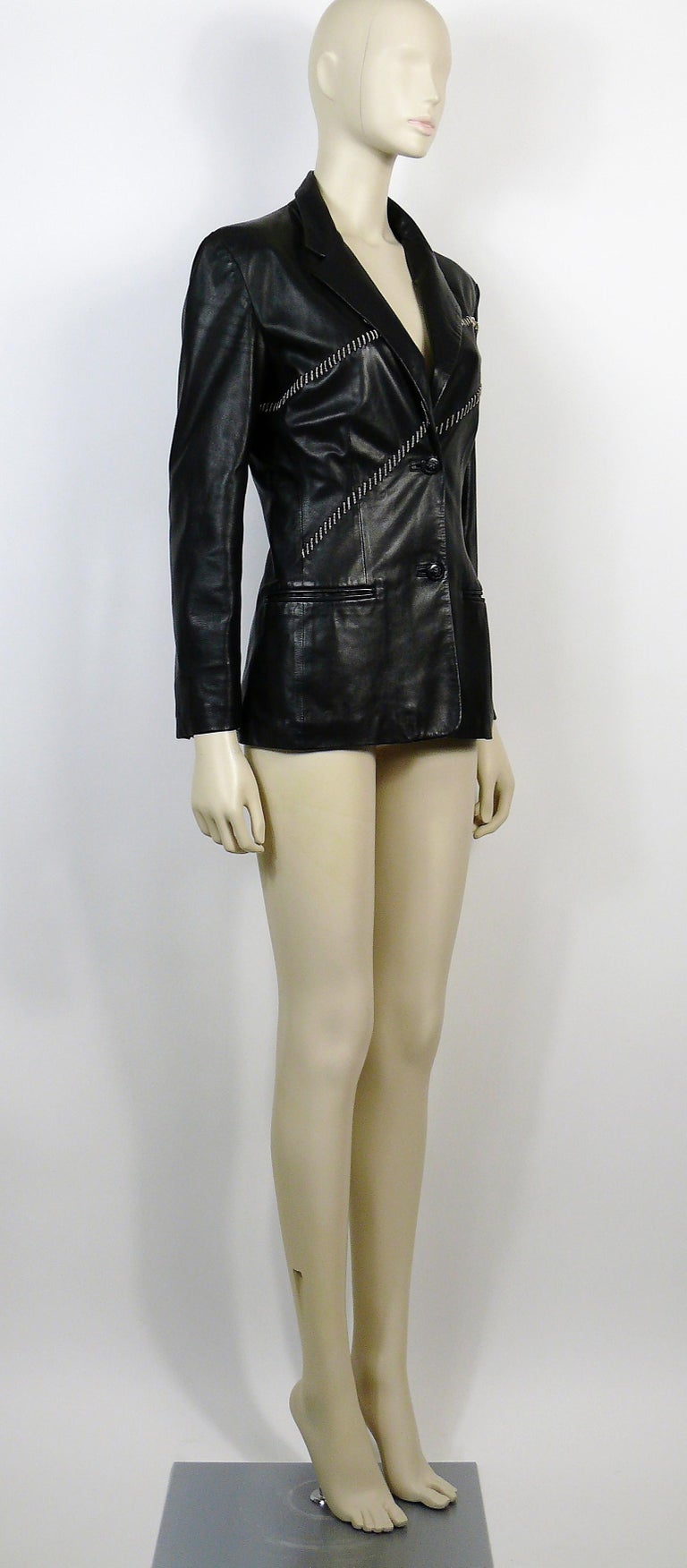 ジャケット Versace Light-Blue Leather Blazer Versace Leather Jacket | Blue | FARFETCH