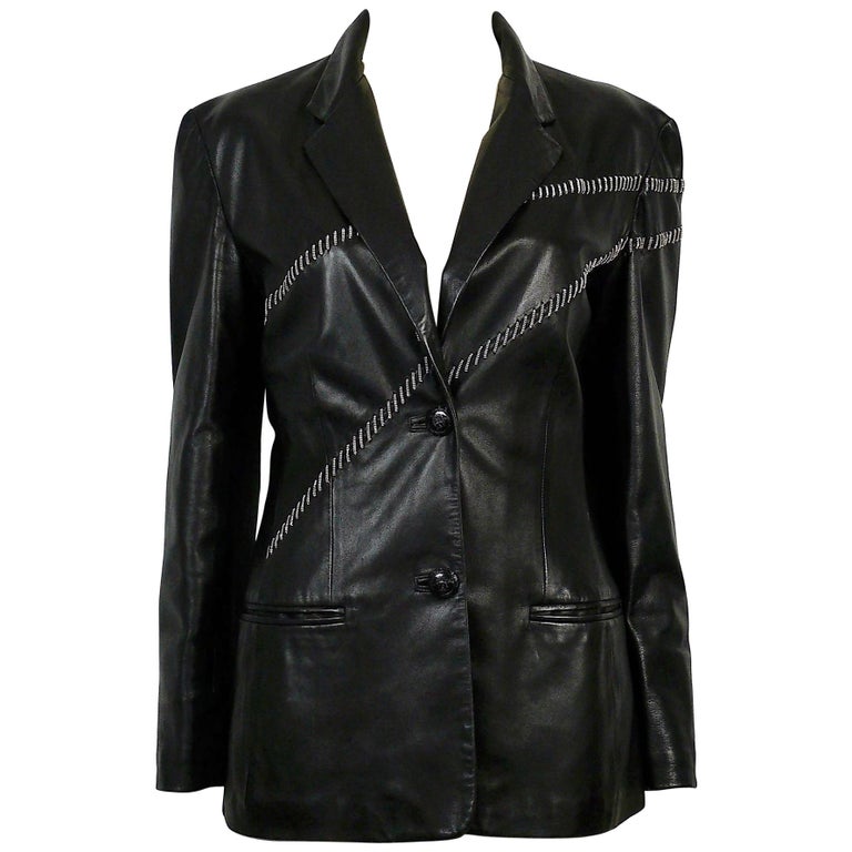 Gianni Versace Vintage Leather Blazer with Chains For Sale at 1stDibs | versace  leather coat, versace leather blazer, gianni versace leather jacket