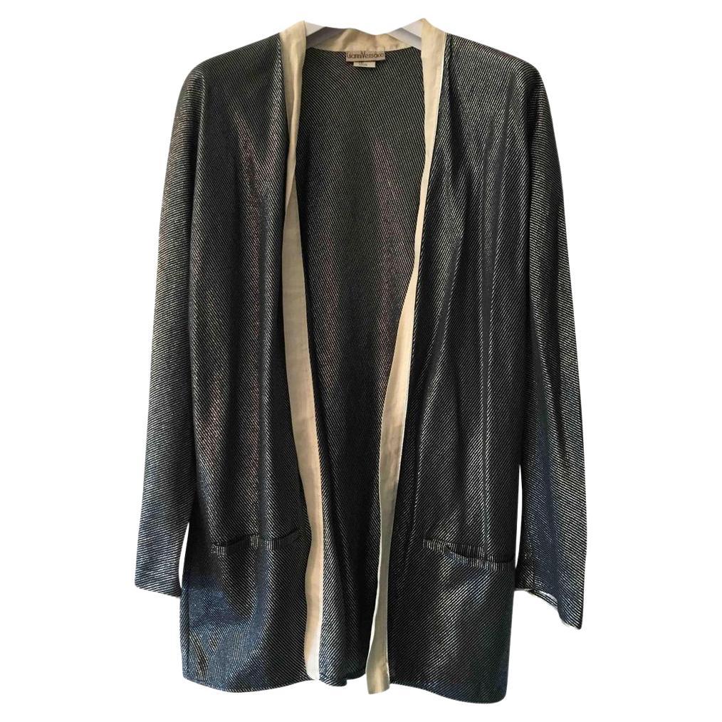 Gianni Versace Vintage Linen Jacket in Silver For Sale
