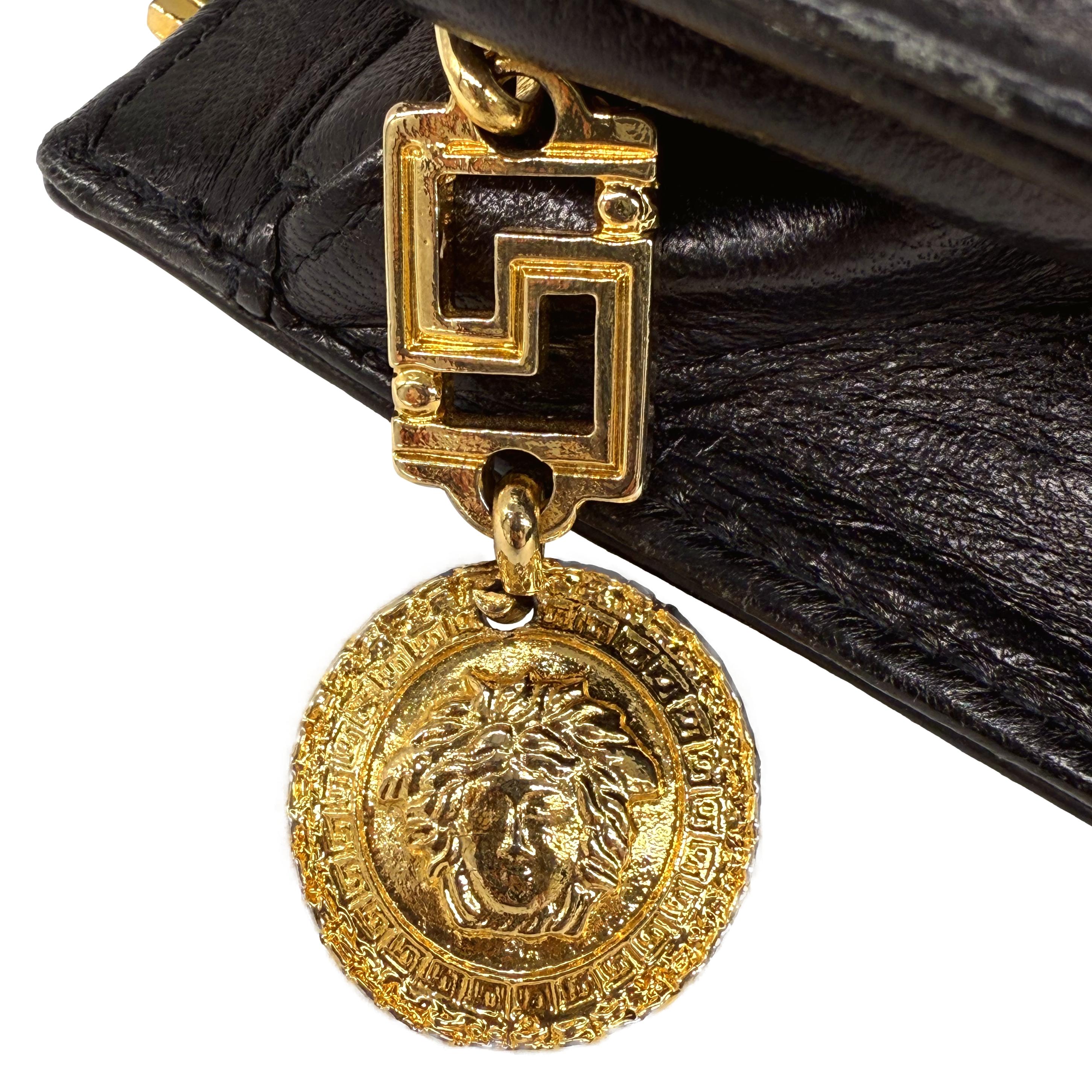 Gianni Versace Vintage Medusa Gold & Leather Shoulder Crossbody Bag, F/W 1992. 5