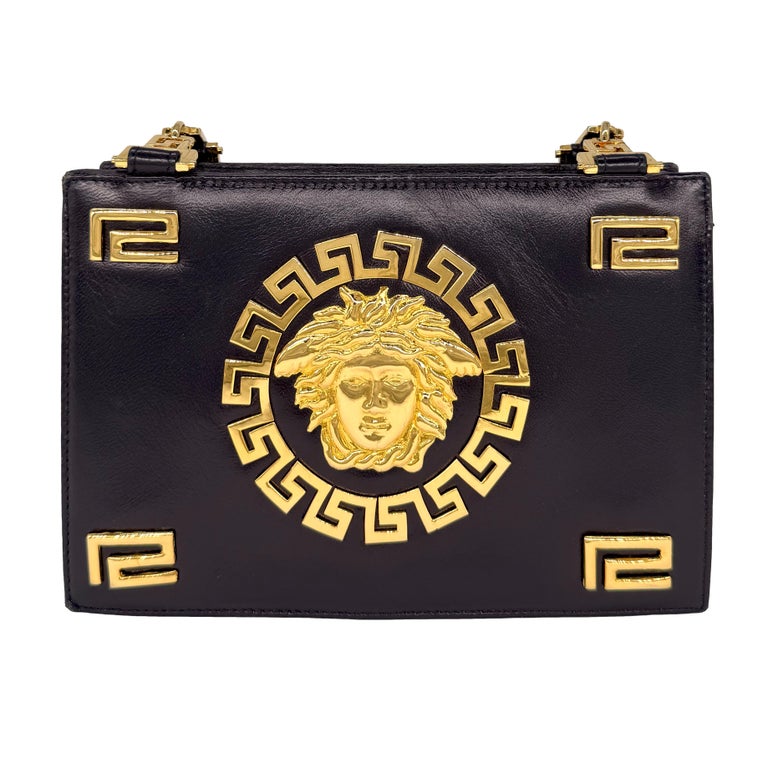 Gianni Versace Vintage Medusa Gold and Leather Shoulder