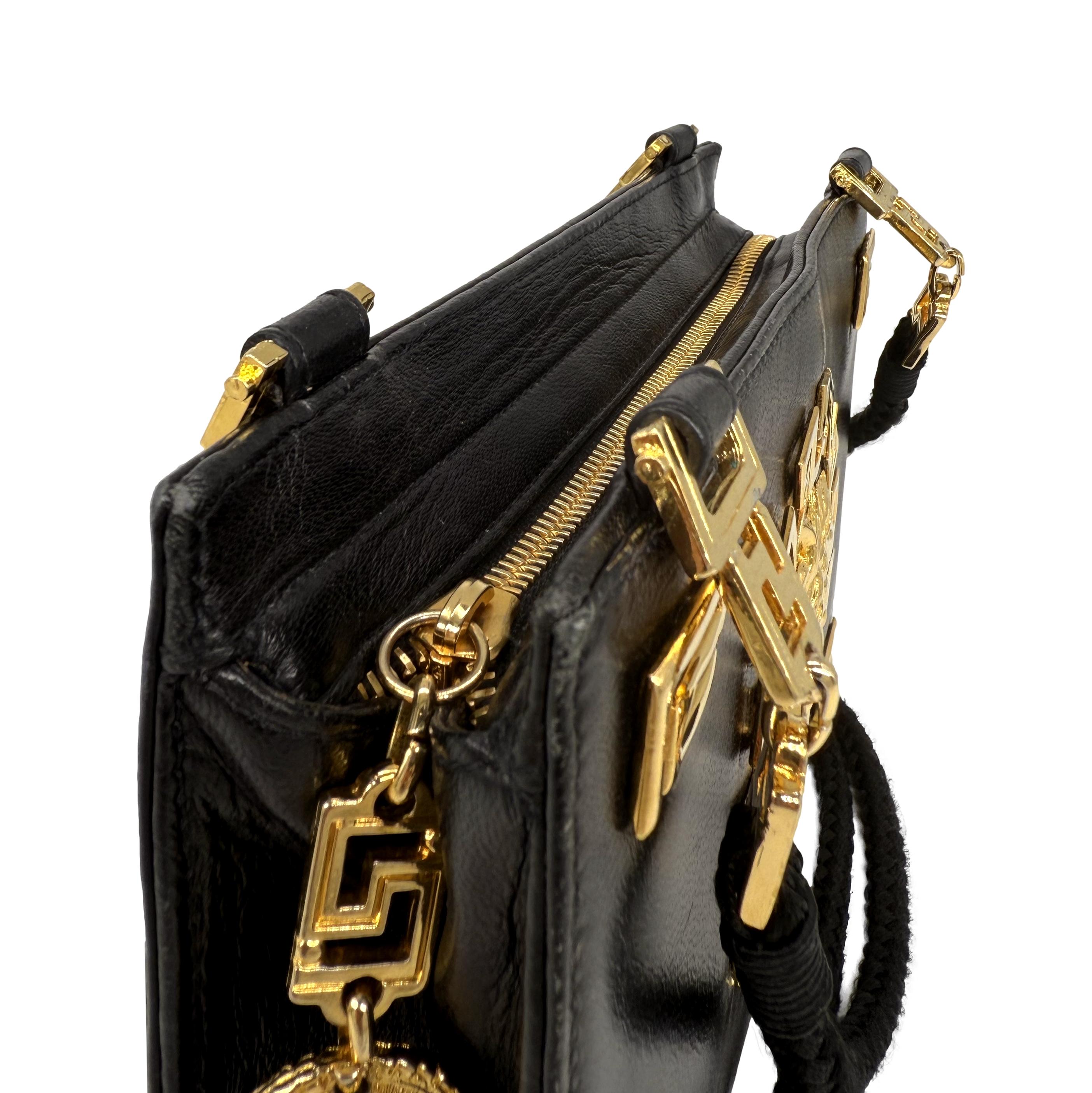 Gianni Versace Vintage Medusa Gold & Leather Shoulder Crossbody Bag, F/W 1992. 2