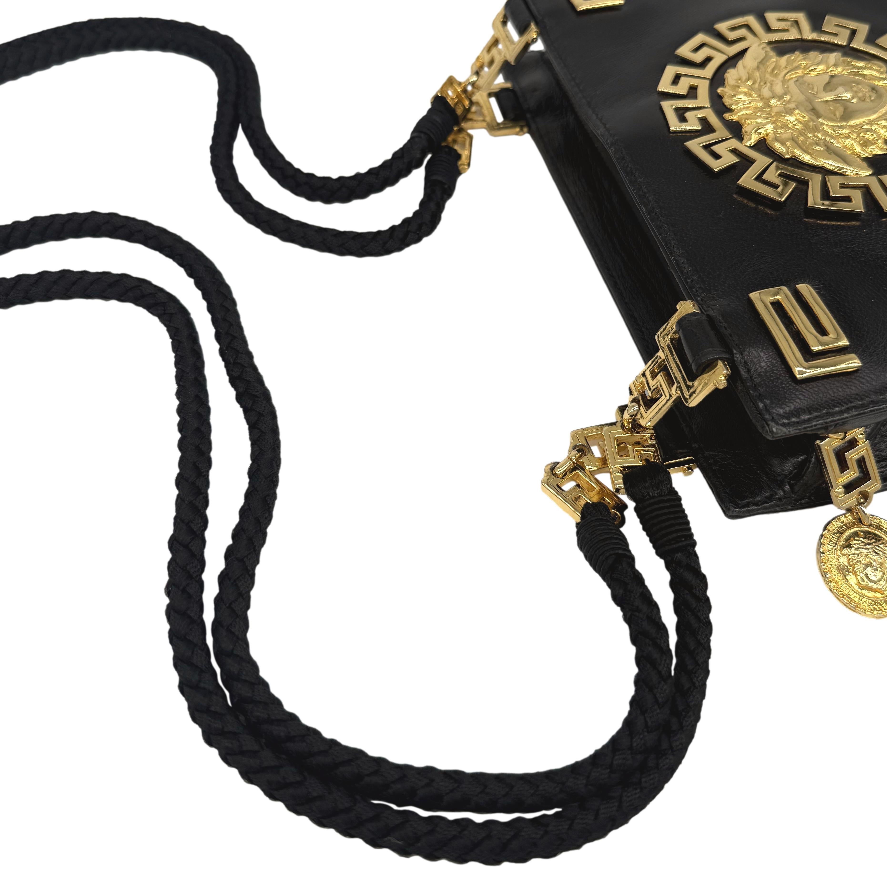 Gianni Versace Vintage Medusa Gold & Leather Shoulder Crossbody Bag, F/W 1992. 3