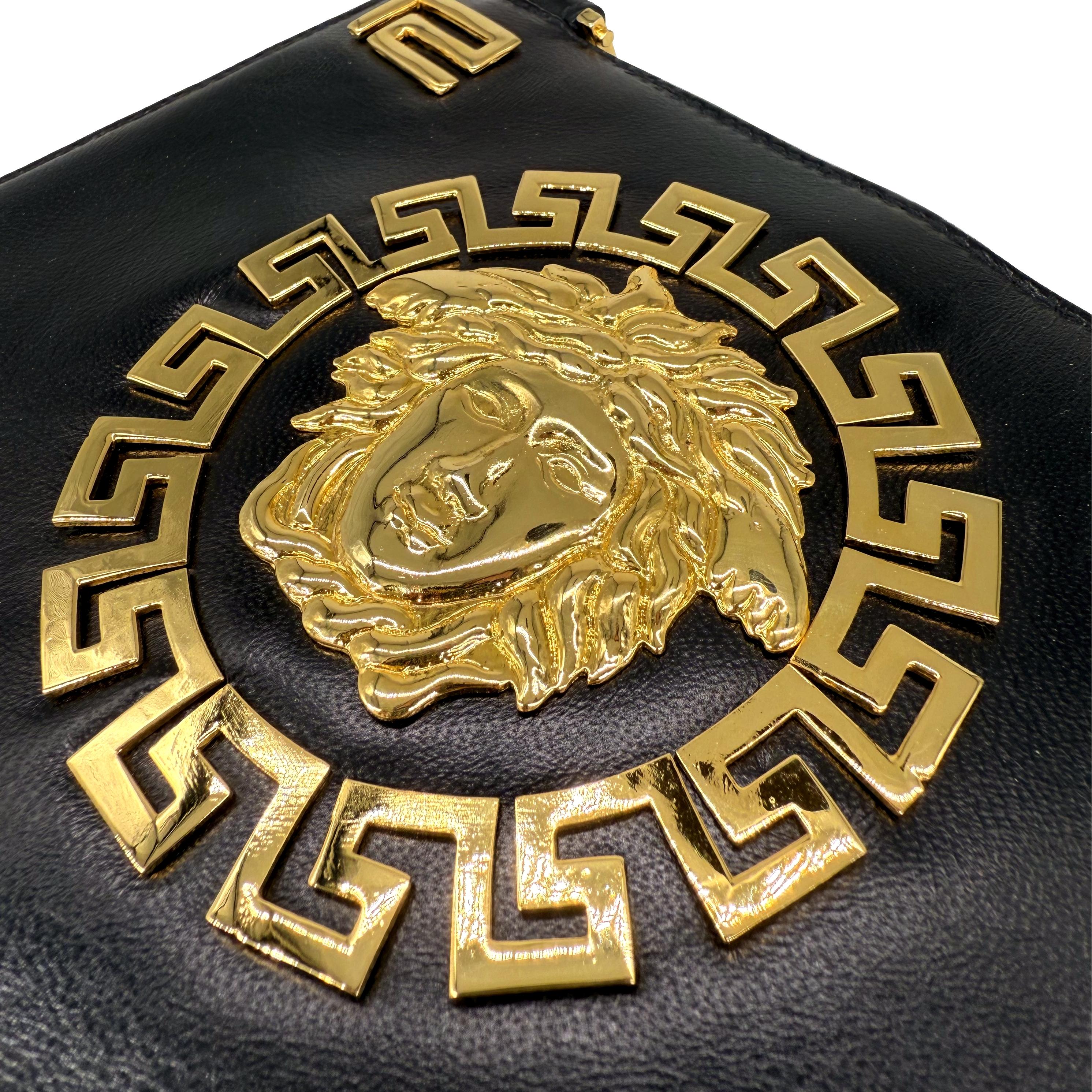 Gianni Versace Vintage Medusa Gold & Leather Shoulder Crossbody Bag, F/W 1992. 4